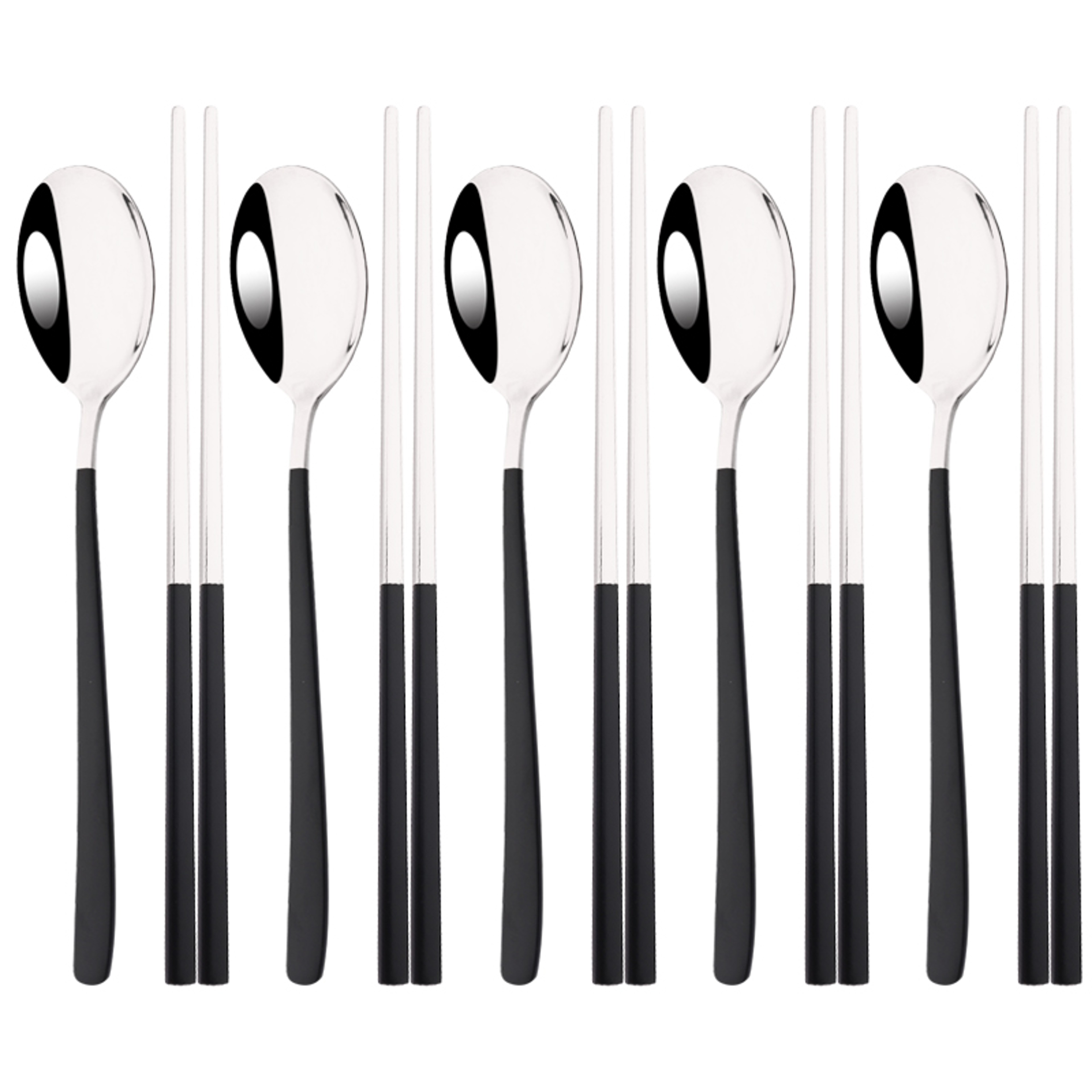 Korean Steel Cutlery Set, Sushi Sticks, Dinner Spoons, and Dessert Spoon Flatware Set – view 14