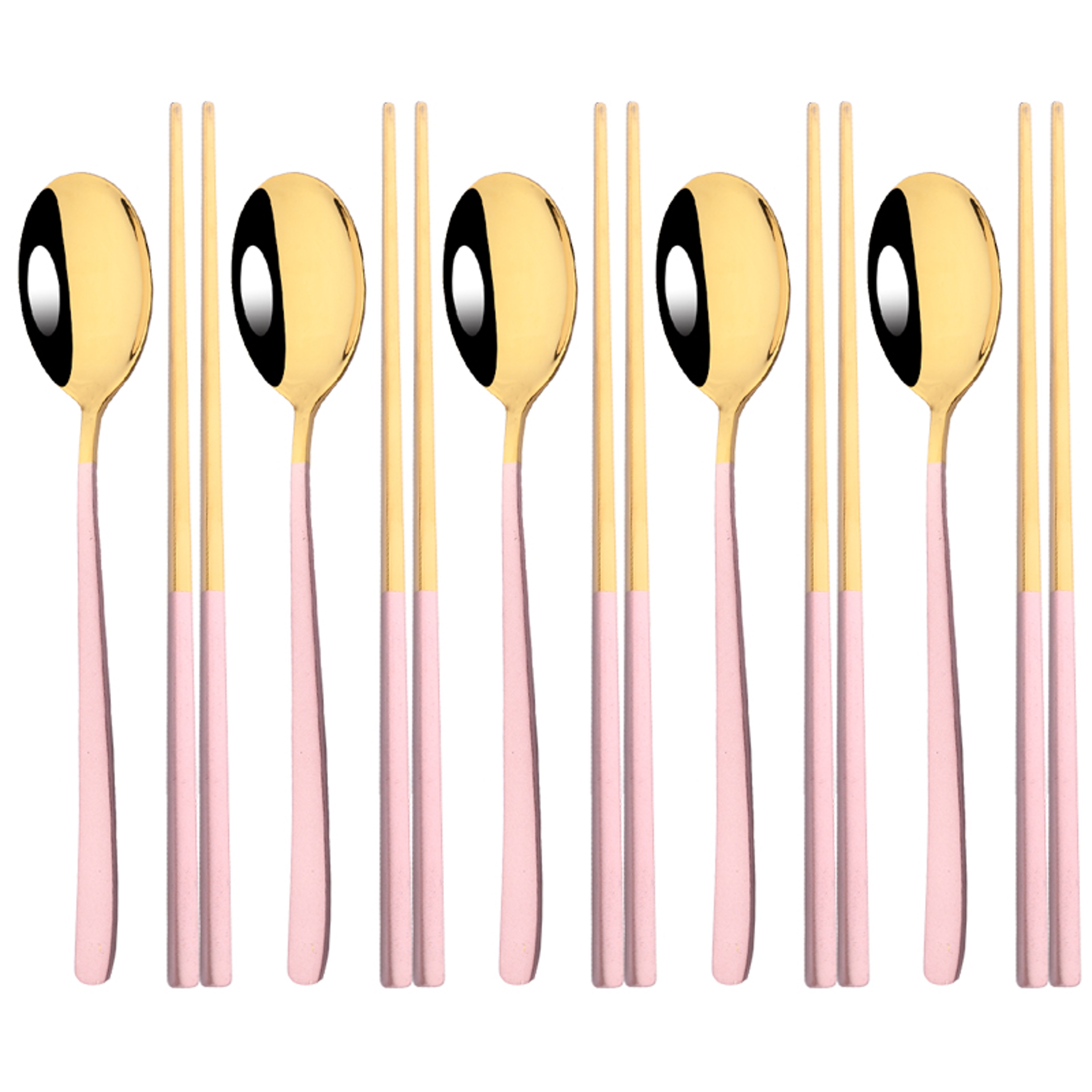 Korean Steel Cutlery Set, Sushi Sticks, Dinner Spoons, and Dessert Spoon Flatware Set – view 15