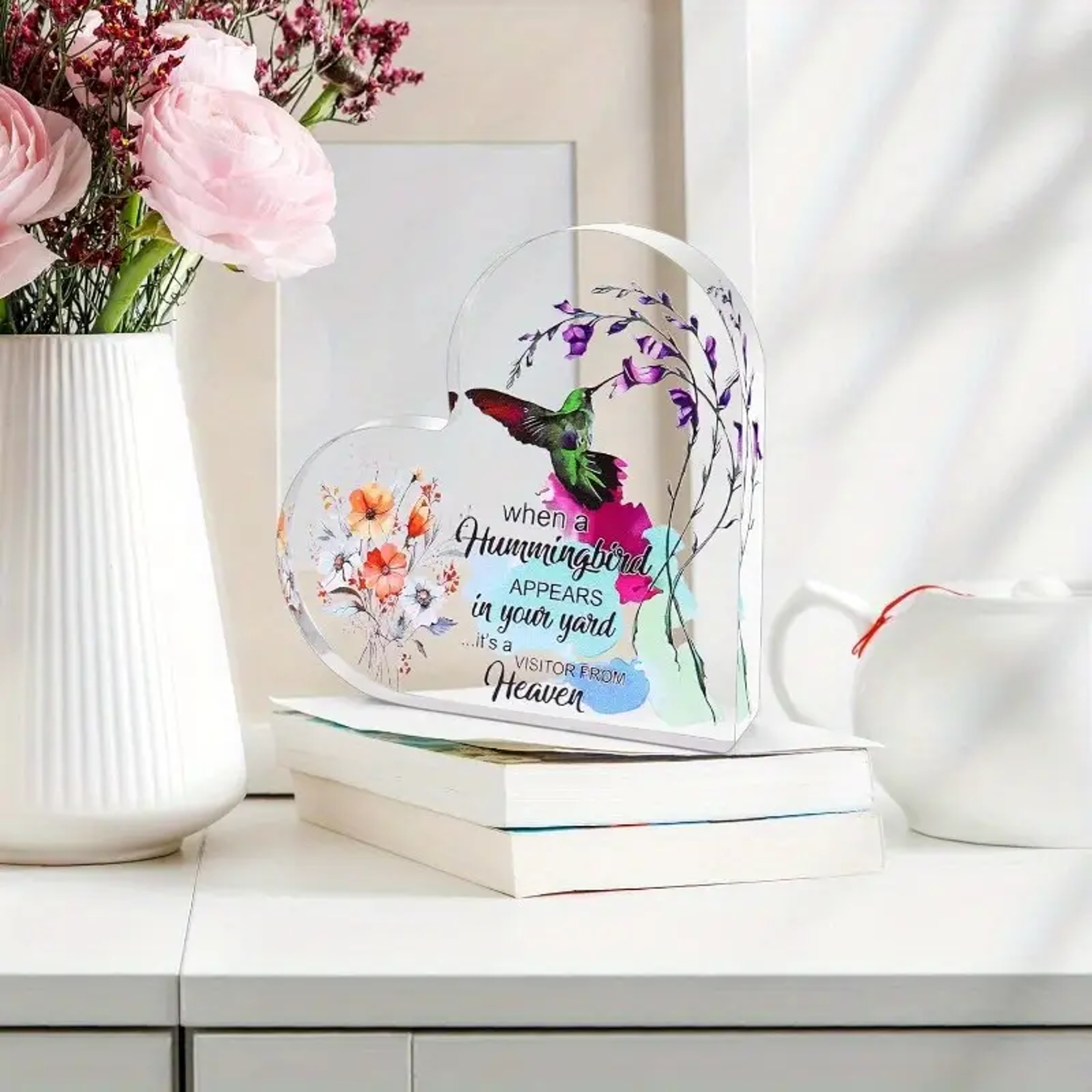 Heart-Shaped Keepsake, Acrylic Hummingbird Table Decor, No Electricity Needed – view 4