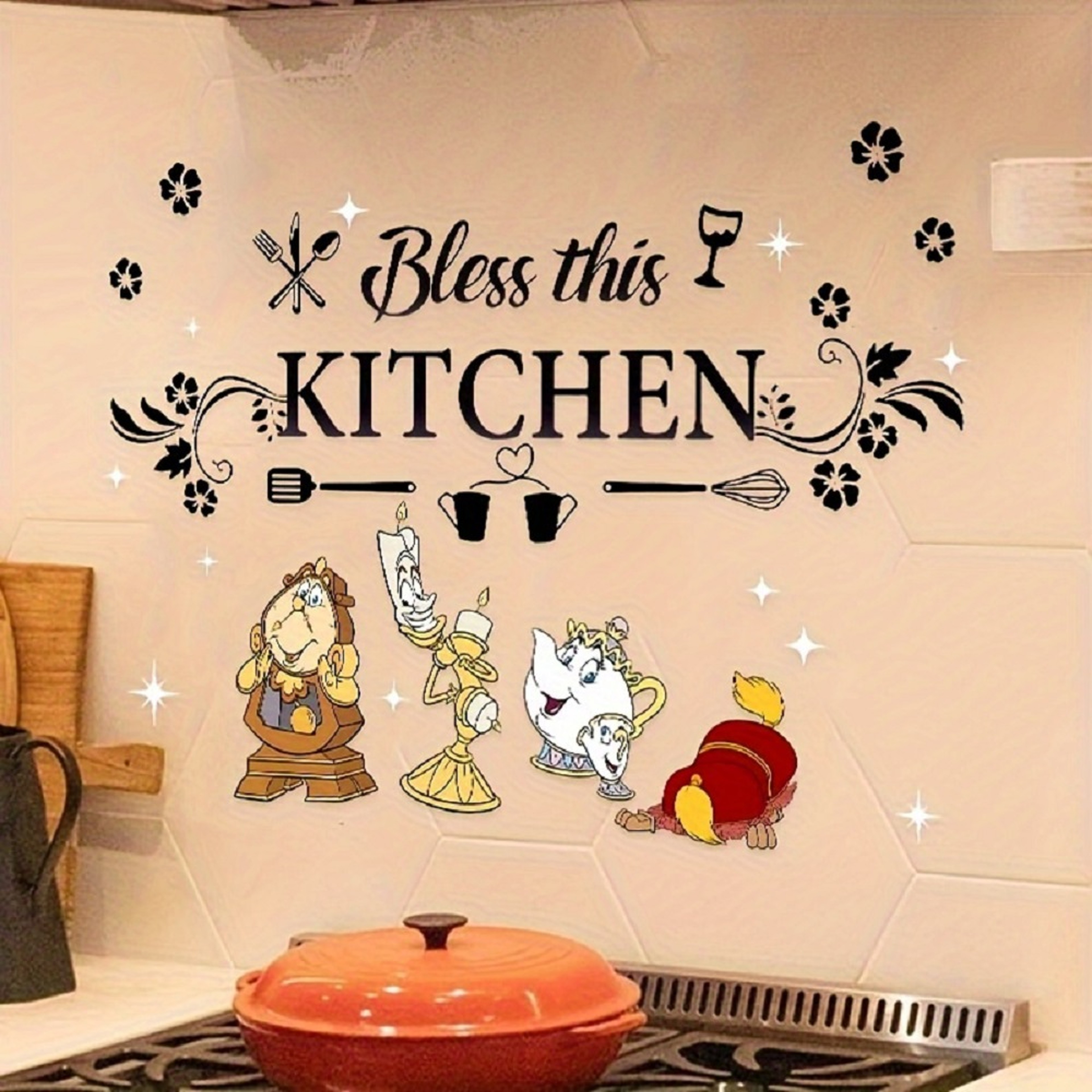Beauty and the Beast Kitchen Wall Sticker, Shiny Finish Kitchen Art for Cabinets and Dining Room Decoration – view 2