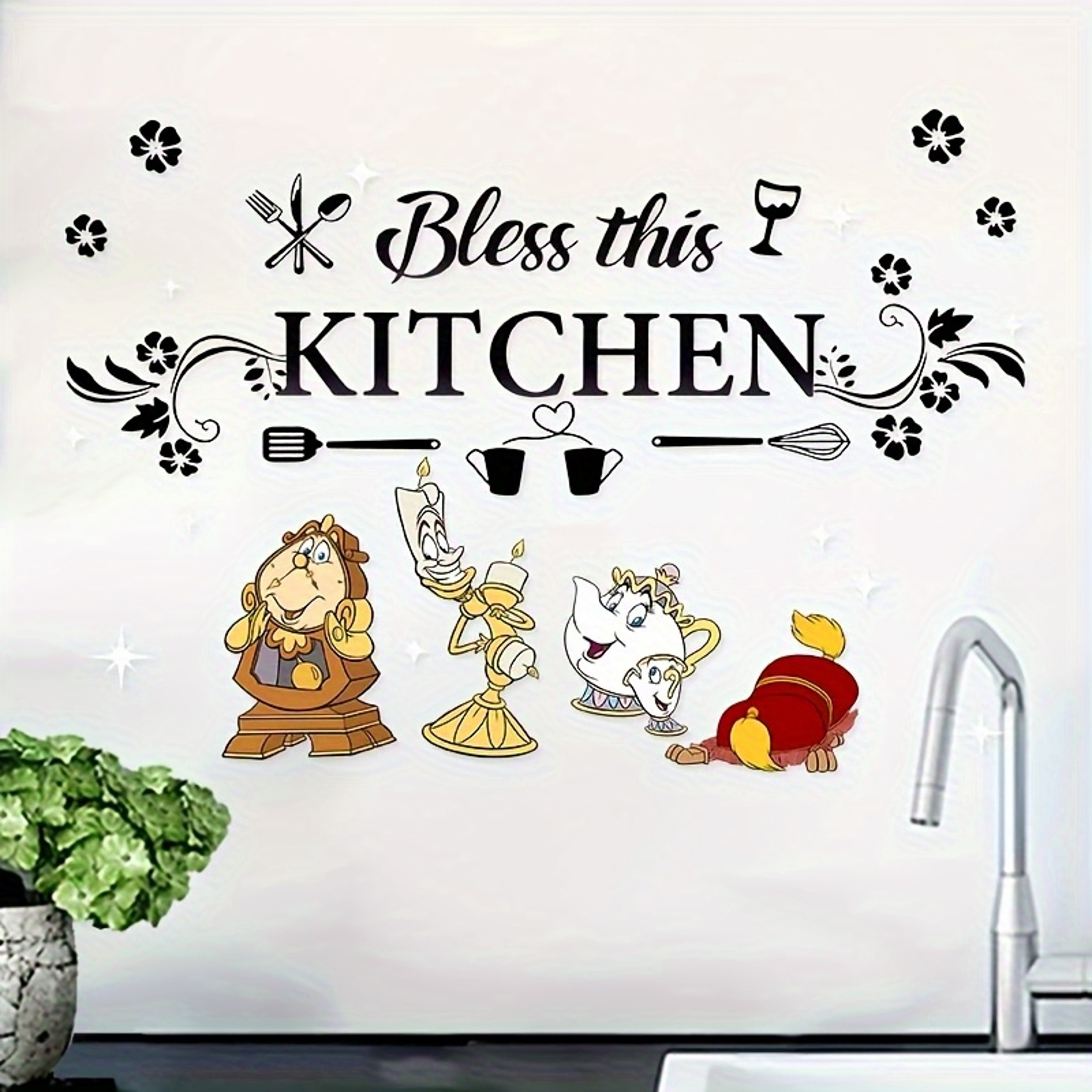Beauty and the Beast Kitchen Wall Sticker, Shiny Finish Kitchen Art for Cabinets and Dining Room Decoration – view 4