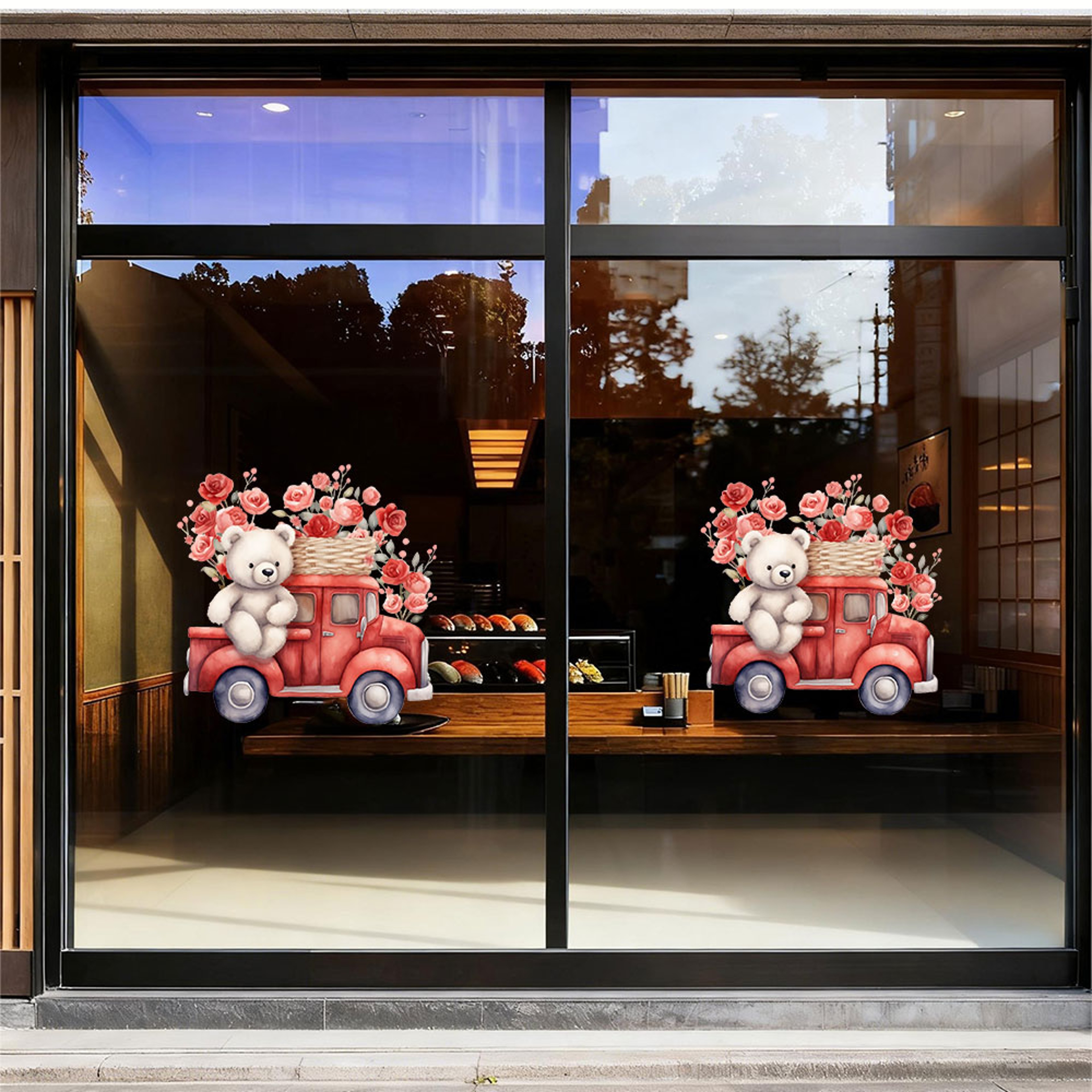 Heart Balloon Rose Red Truck Sticker, Cute Bear Truck Window and Door Decoration, Dreamy Room Decor – view 4