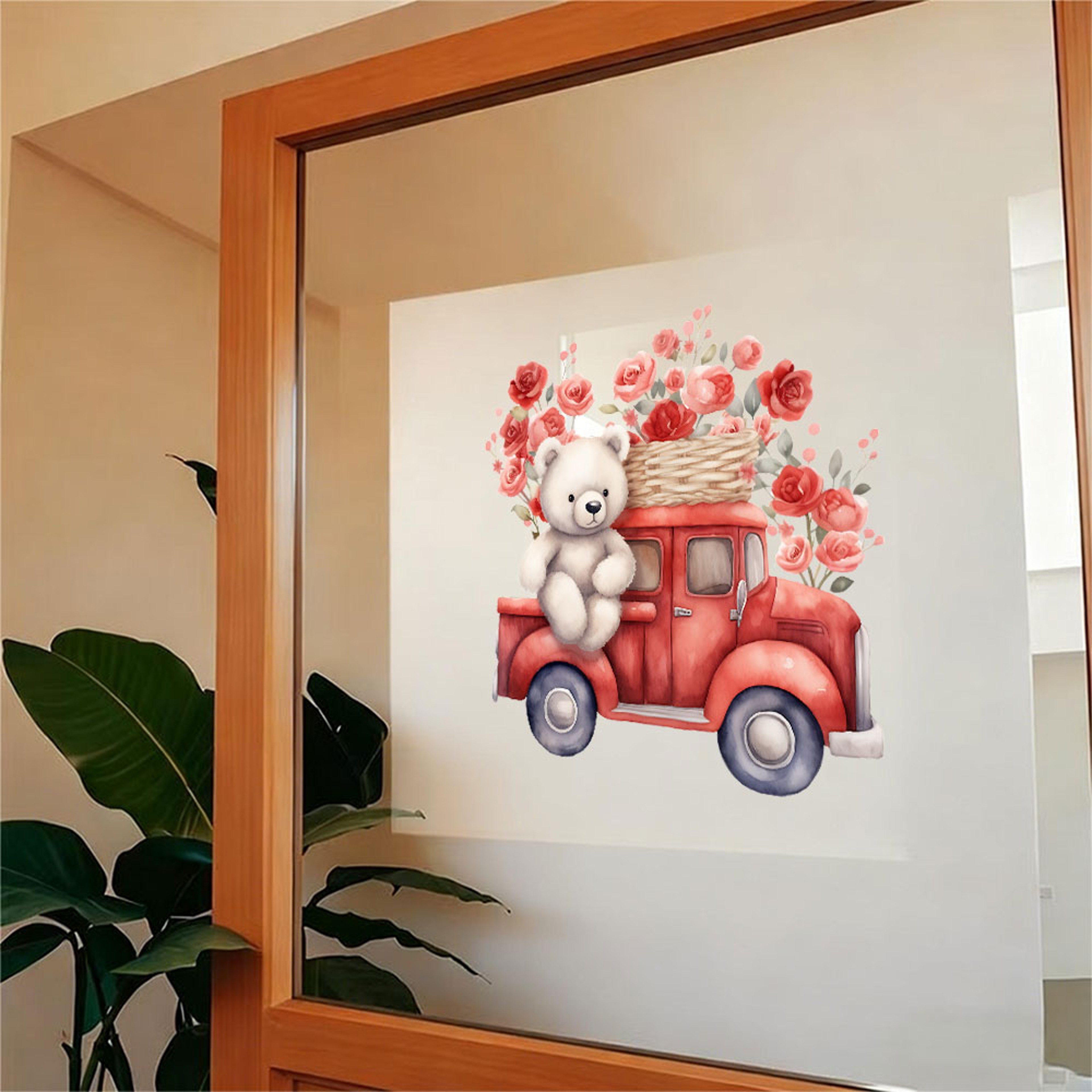 Heart Balloon Rose Red Truck Sticker, Cute Bear Truck Window and Door Decoration, Dreamy Room Decor – view 6