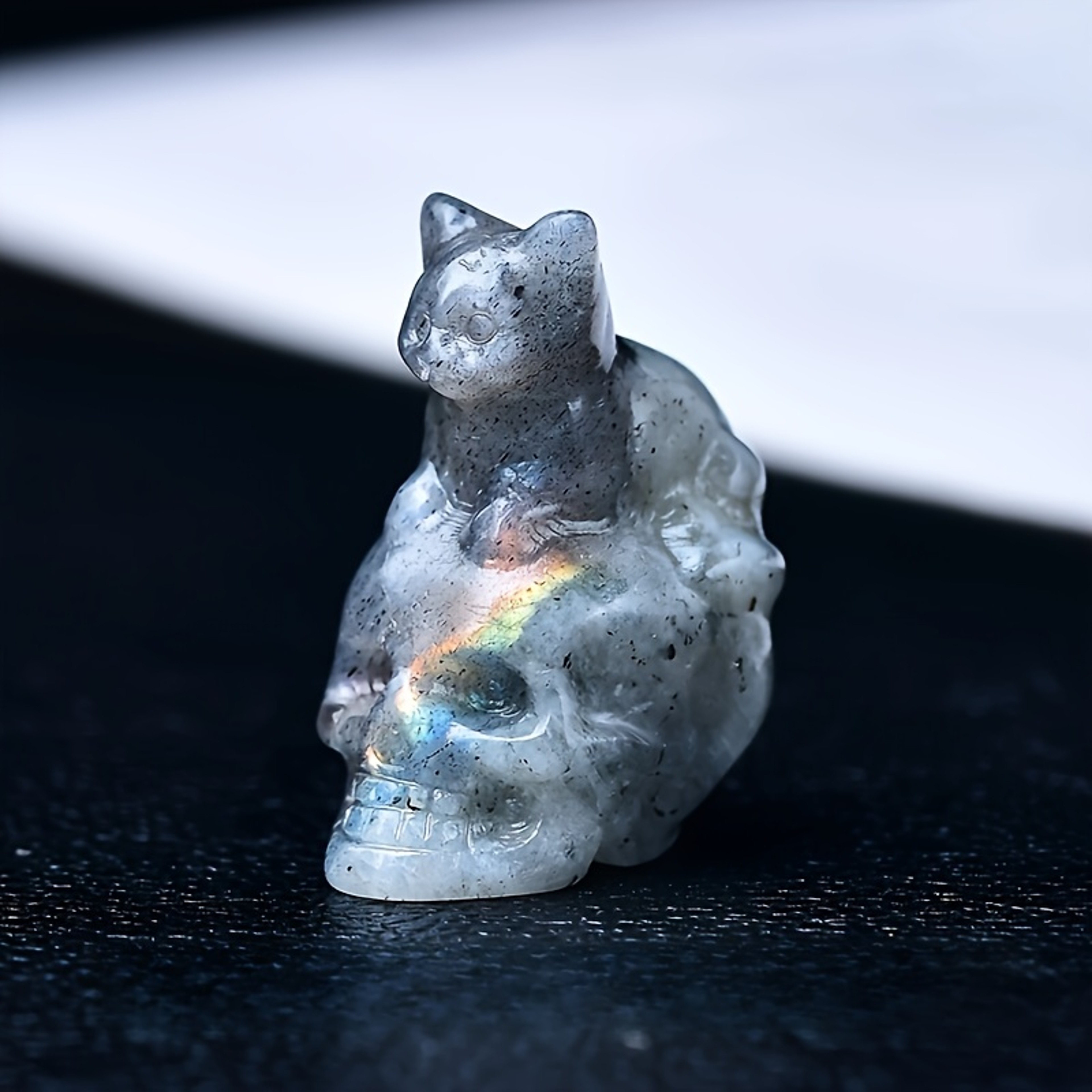 Natural Crystal Skull Cat Figurine, Hand-Carved for Halloween Decor & Gift Ideas – view 1