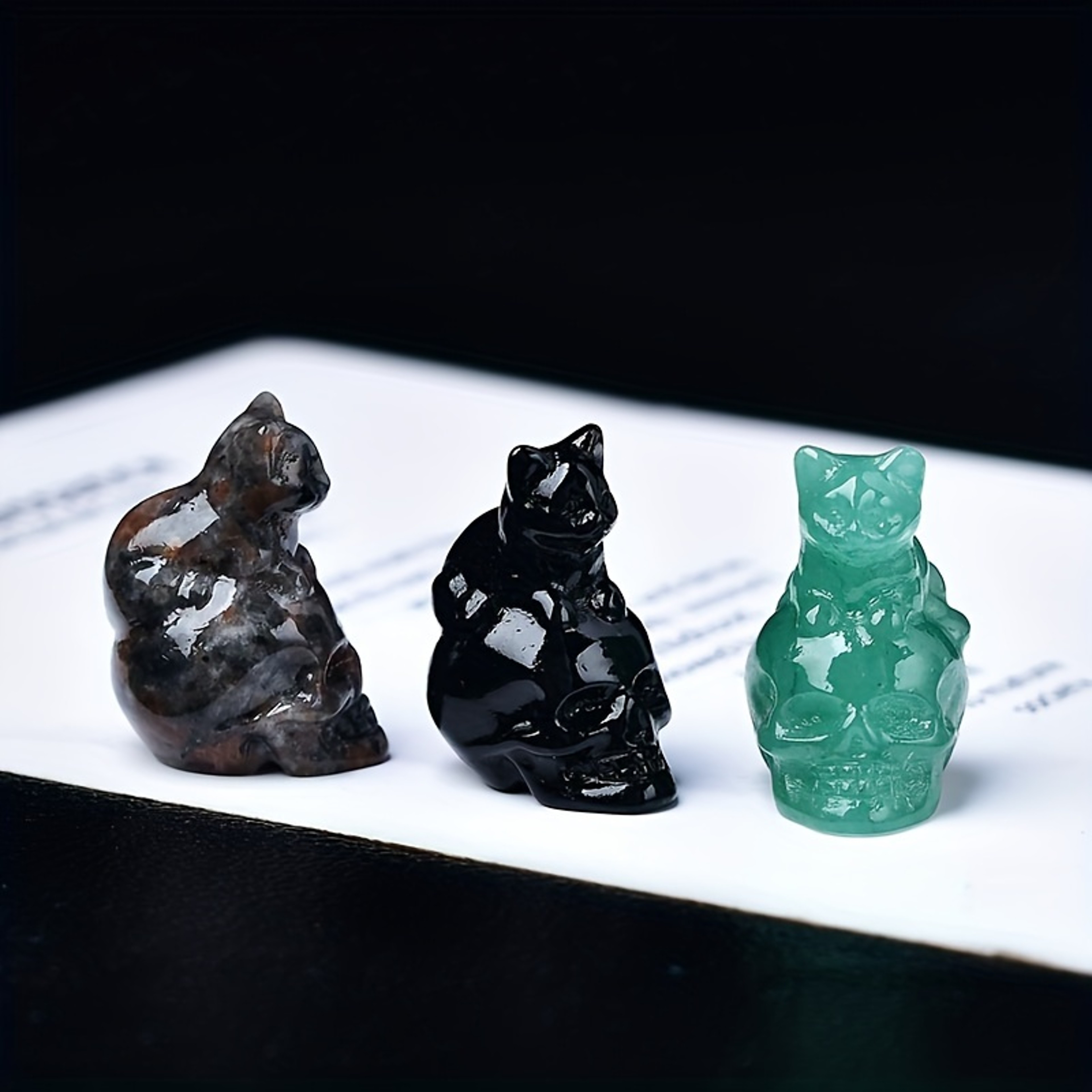 Natural Crystal Skull Cat Figurine, Hand-Carved for Halloween Decor & Gift Ideas – view 2