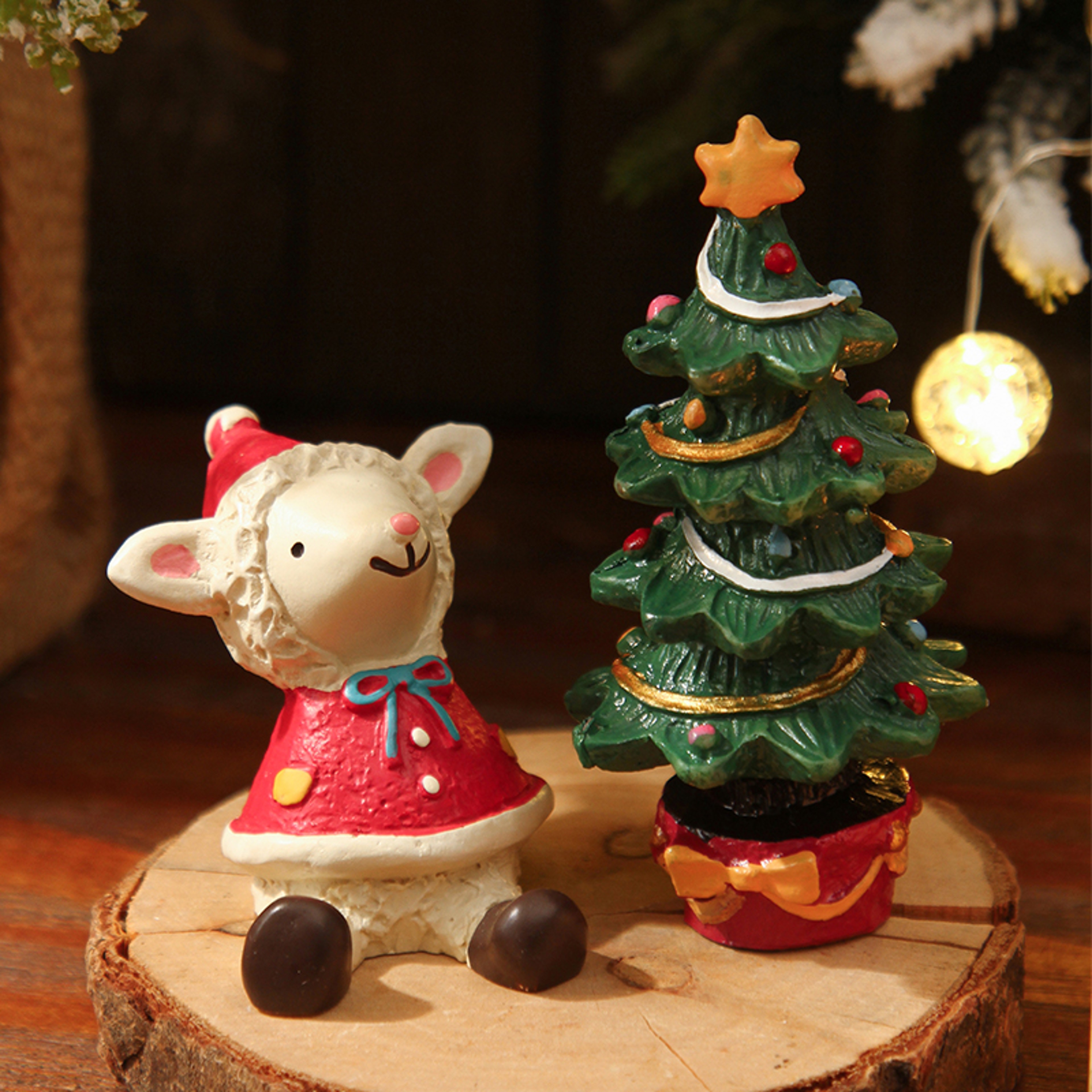 Festive Little Houses, Resin Christmas Lambs and Tree Home Decorations – view 2