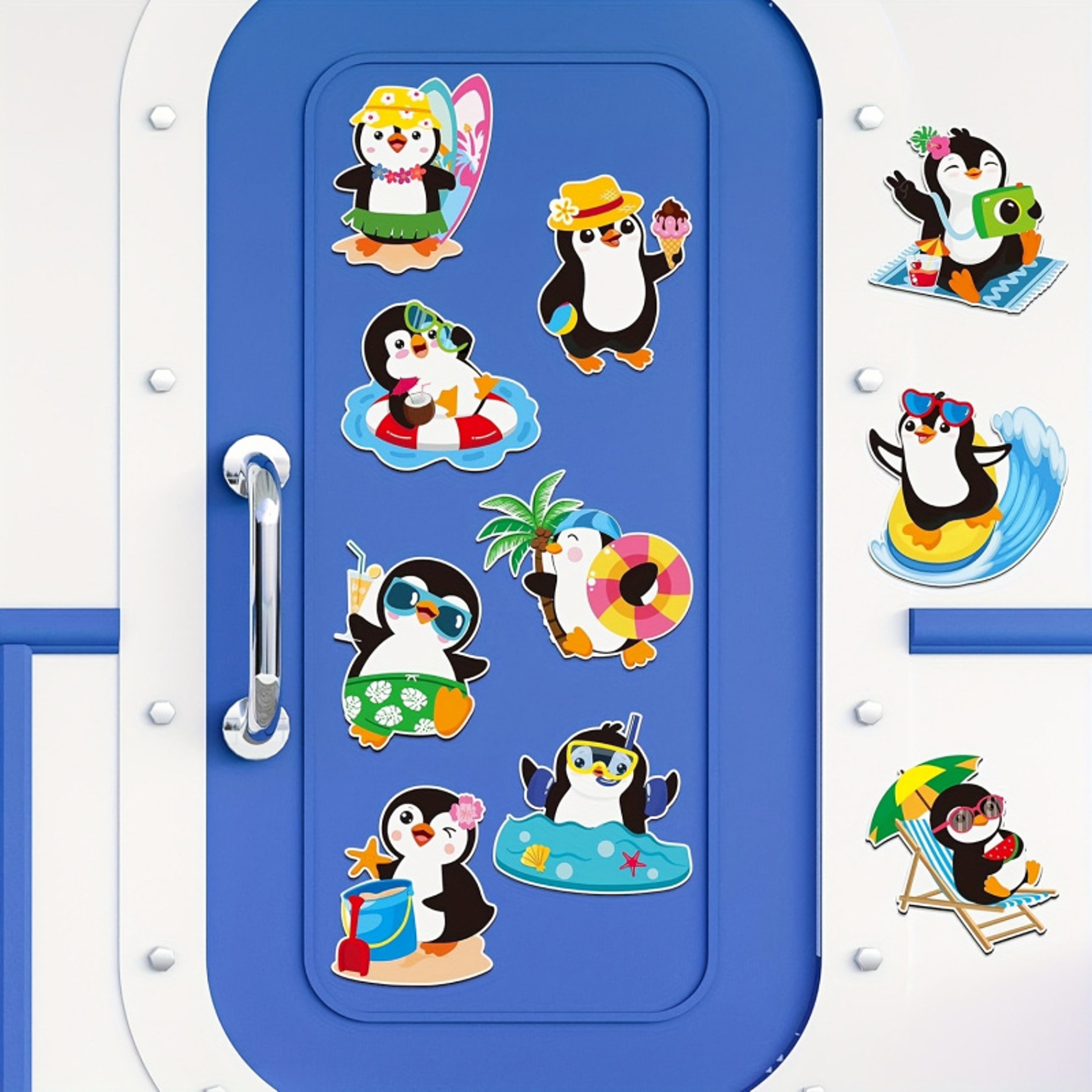Durable Rubber Magnetic Stickers for Fridge, Cute Penguin Designs with Beach & Pool Themes – view 4
