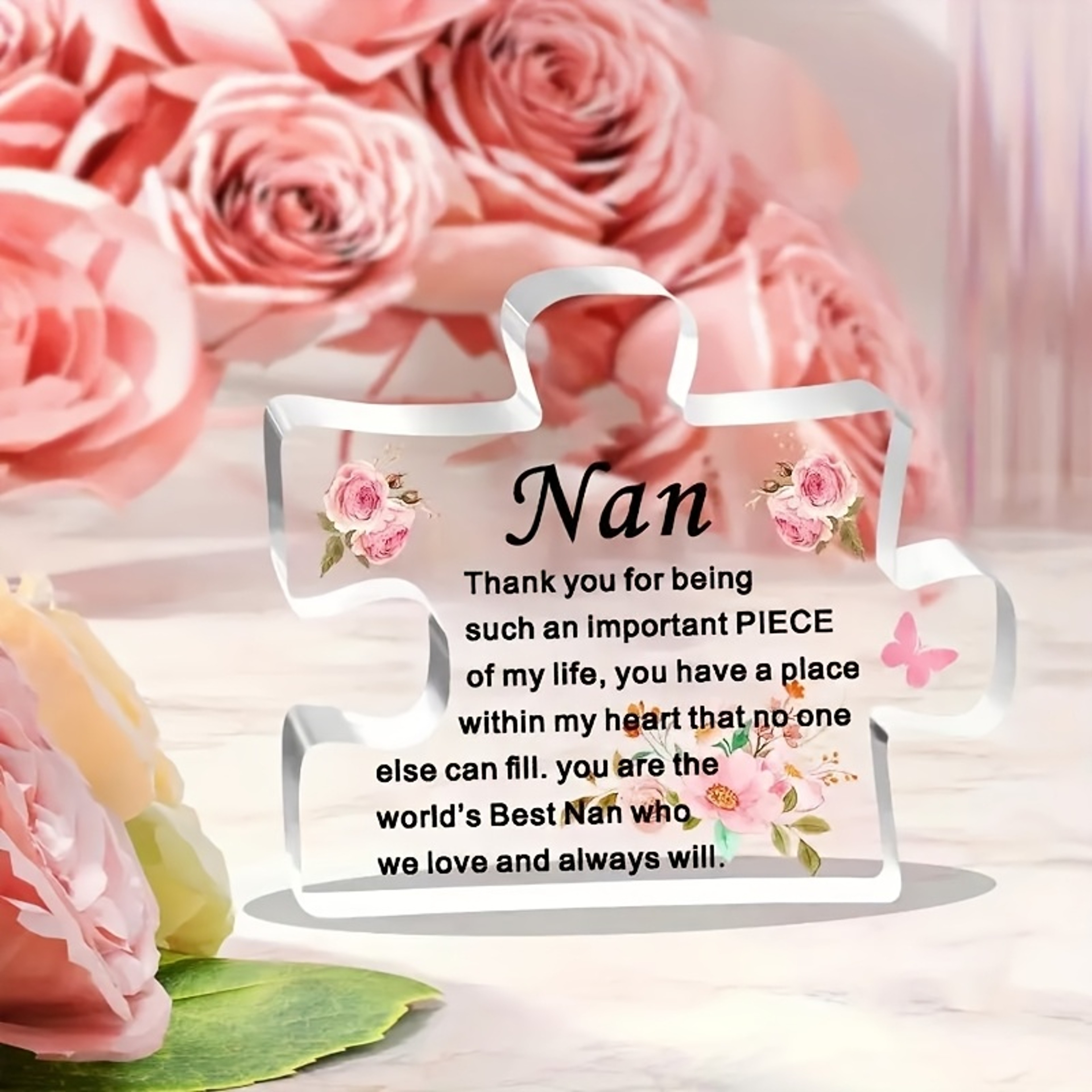 Acrylic Puzzle Piece with Floral Design, Heartfelt Nan Gift, Perfect for Birthday, Christmas, Mother's Day – view 3