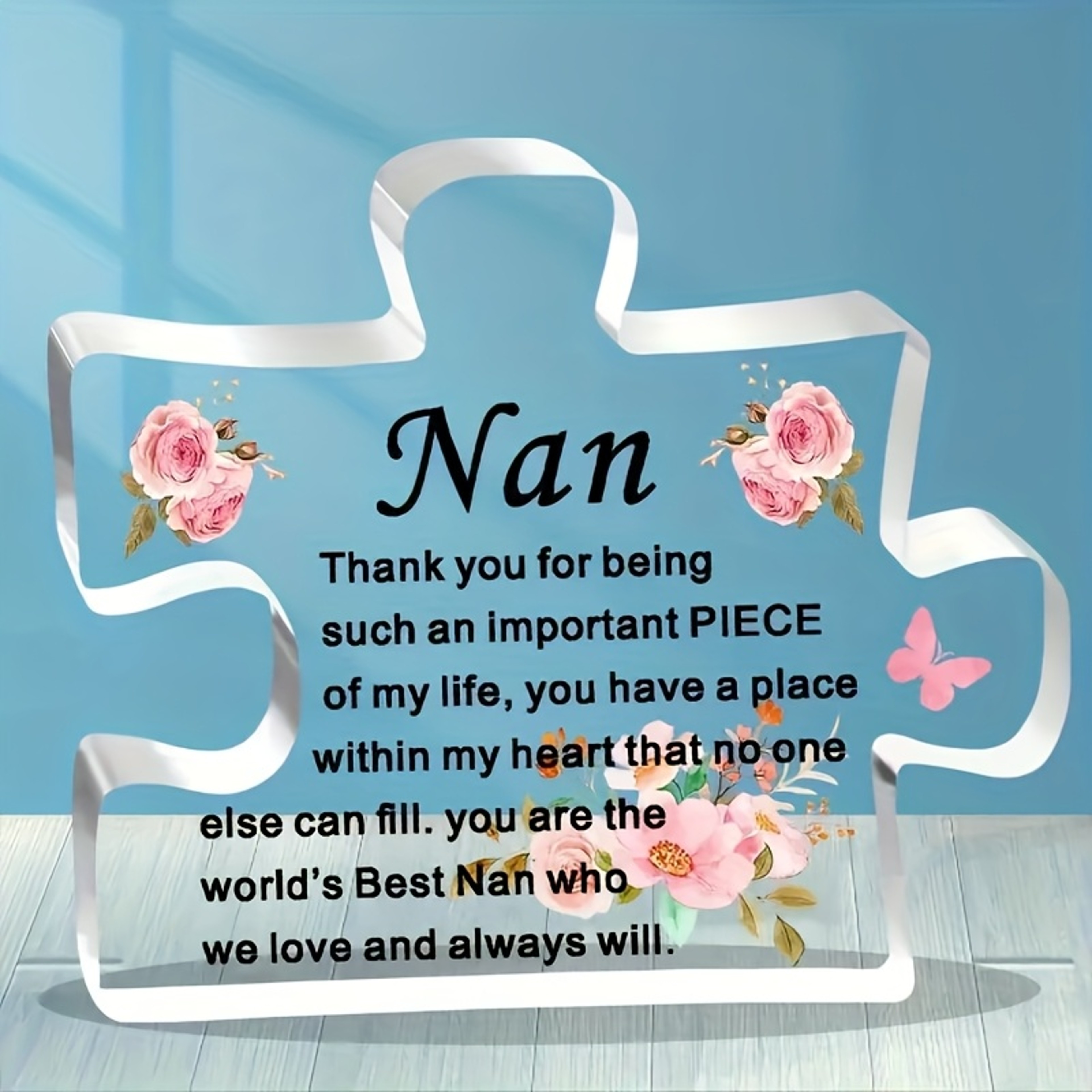 Acrylic Puzzle Piece with Floral Design, Heartfelt Nan Gift, Perfect for Birthday, Christmas, Mother's Day – view 5