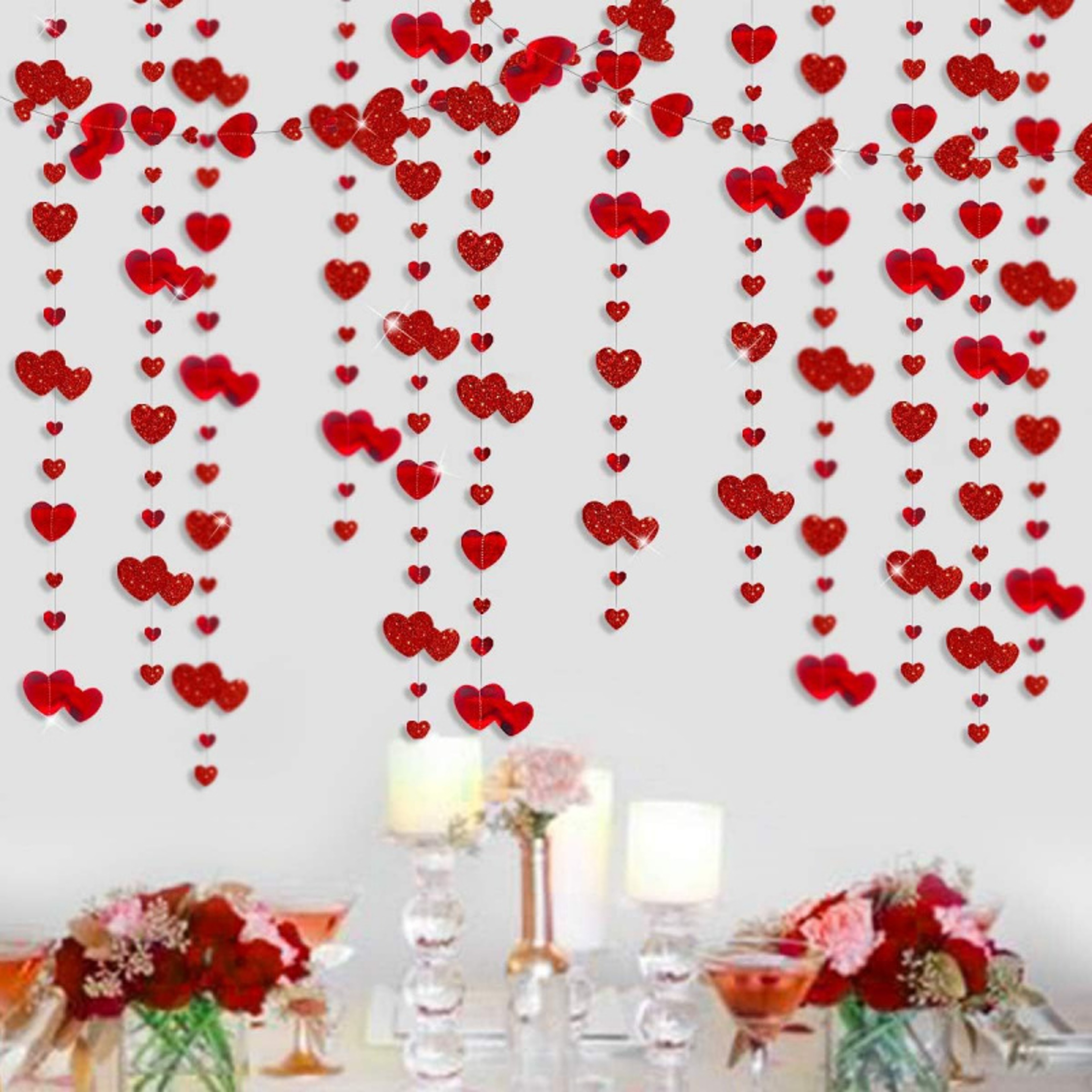 Love Streamer Glitter, Red Heart Garland, Paper Banner Anniversary, Home Hanging Decoration, Birthdays Parties – view 5