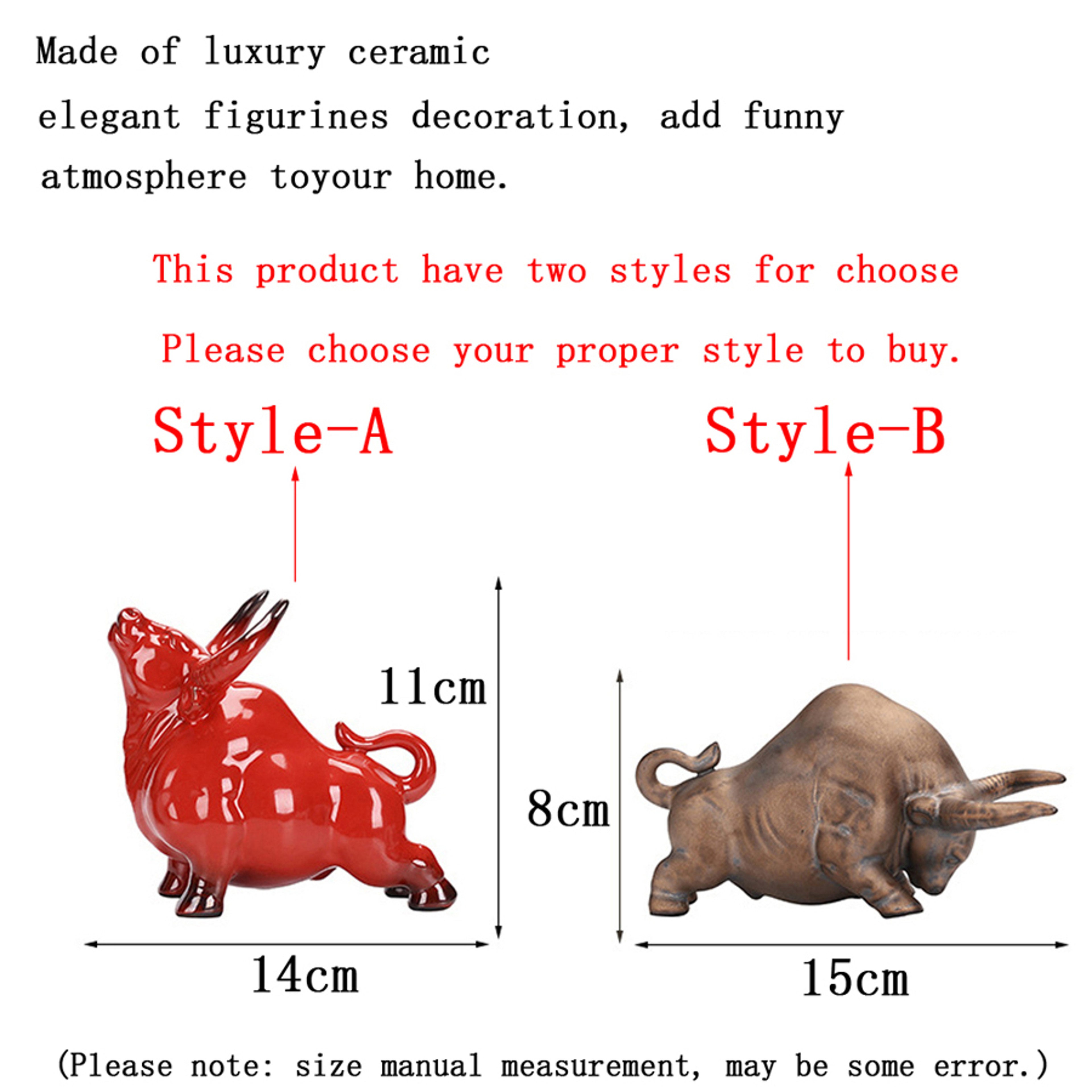 Nordic Home Decor Bull Sculpture Desk, Luxury Ceramic Retro Bronze or Red, Lucky Cattle Cow Ox Statue Figurine Toy – view 2
