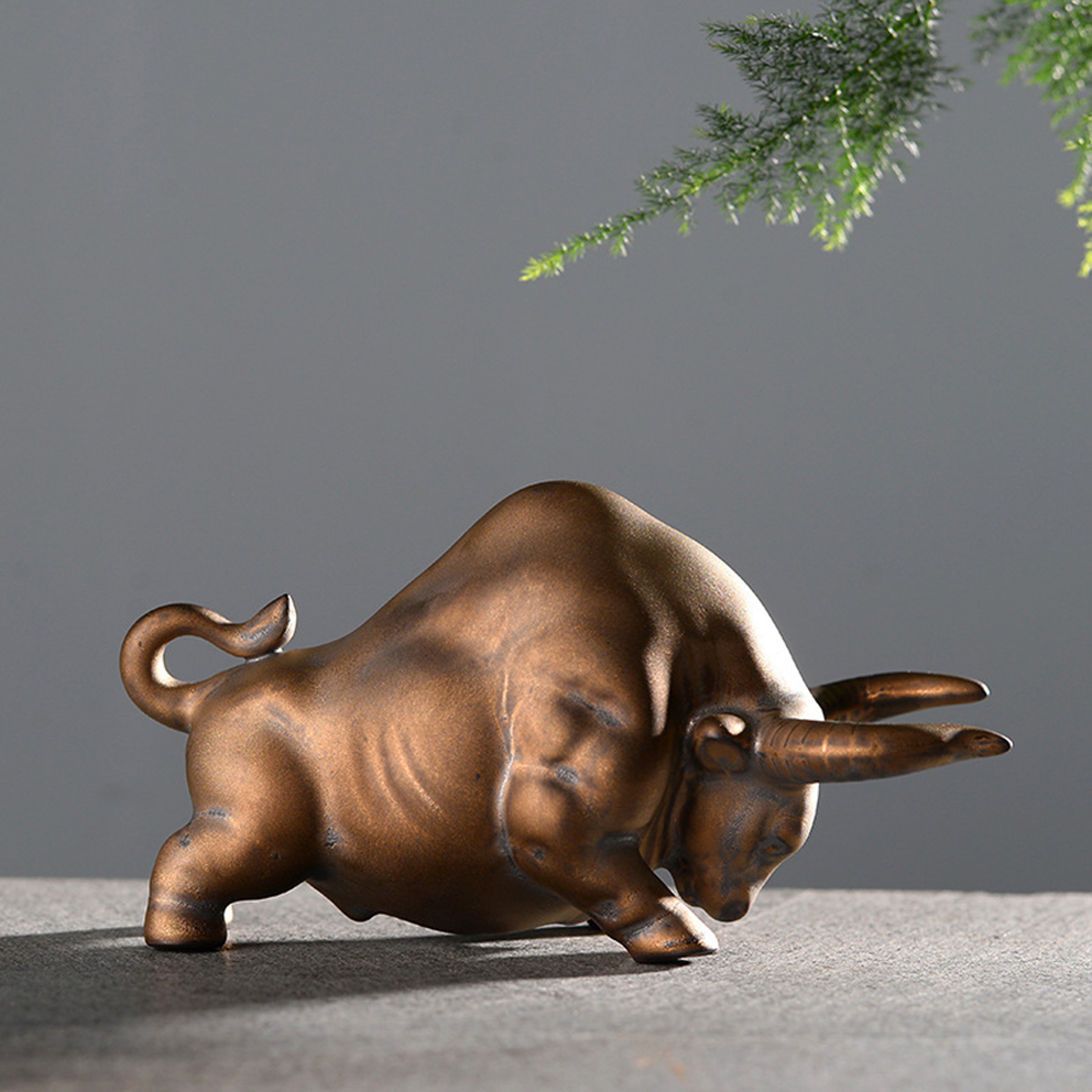 Nordic Home Decor Bull Sculpture Desk, Luxury Ceramic Retro Bronze or Red, Lucky Cattle Cow Ox Statue Figurine Toy – view 7