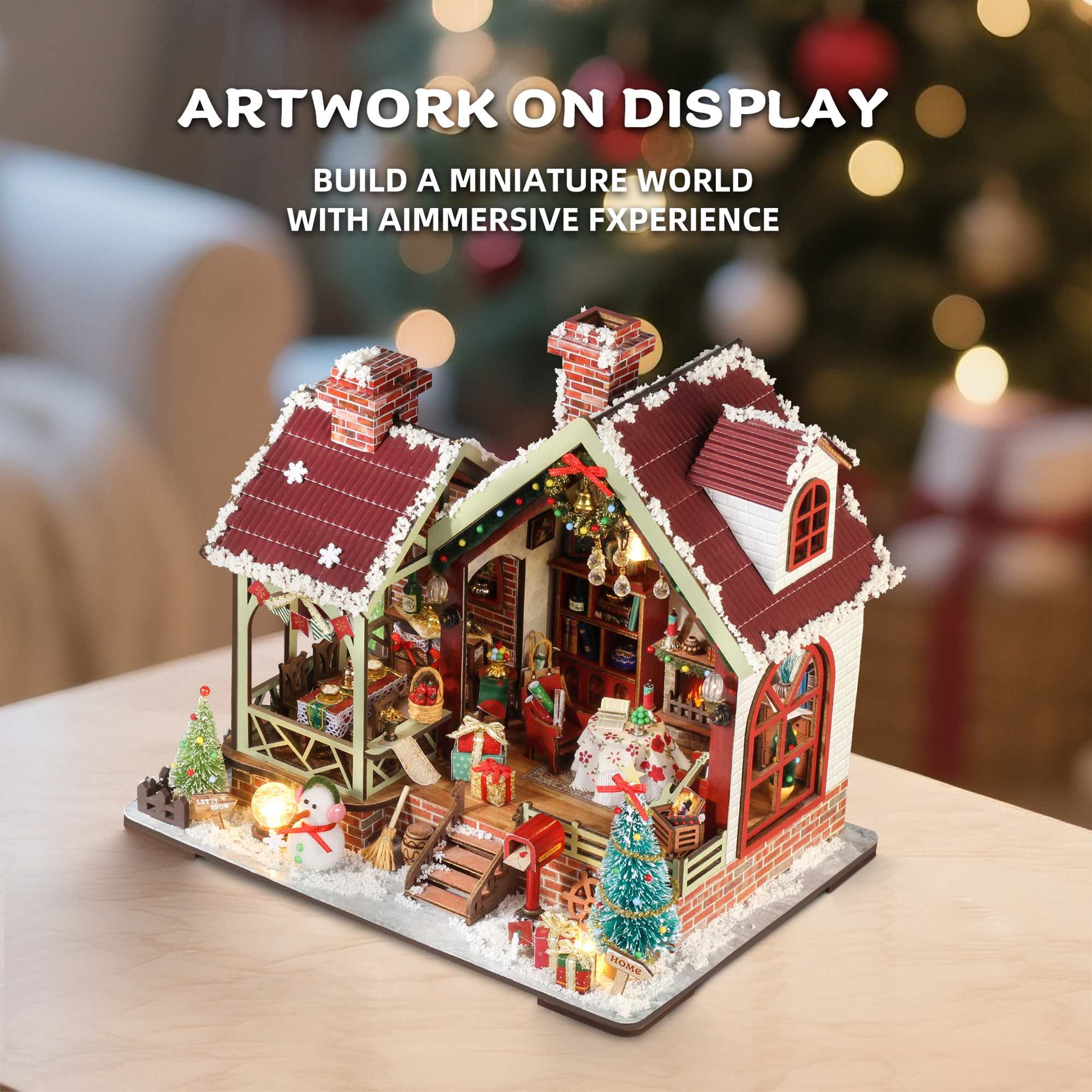 Miniature Dollhouse DIY Kit, Christmas Night Warm House with Music Box, Desktop Decor, Creative Gift – view 4