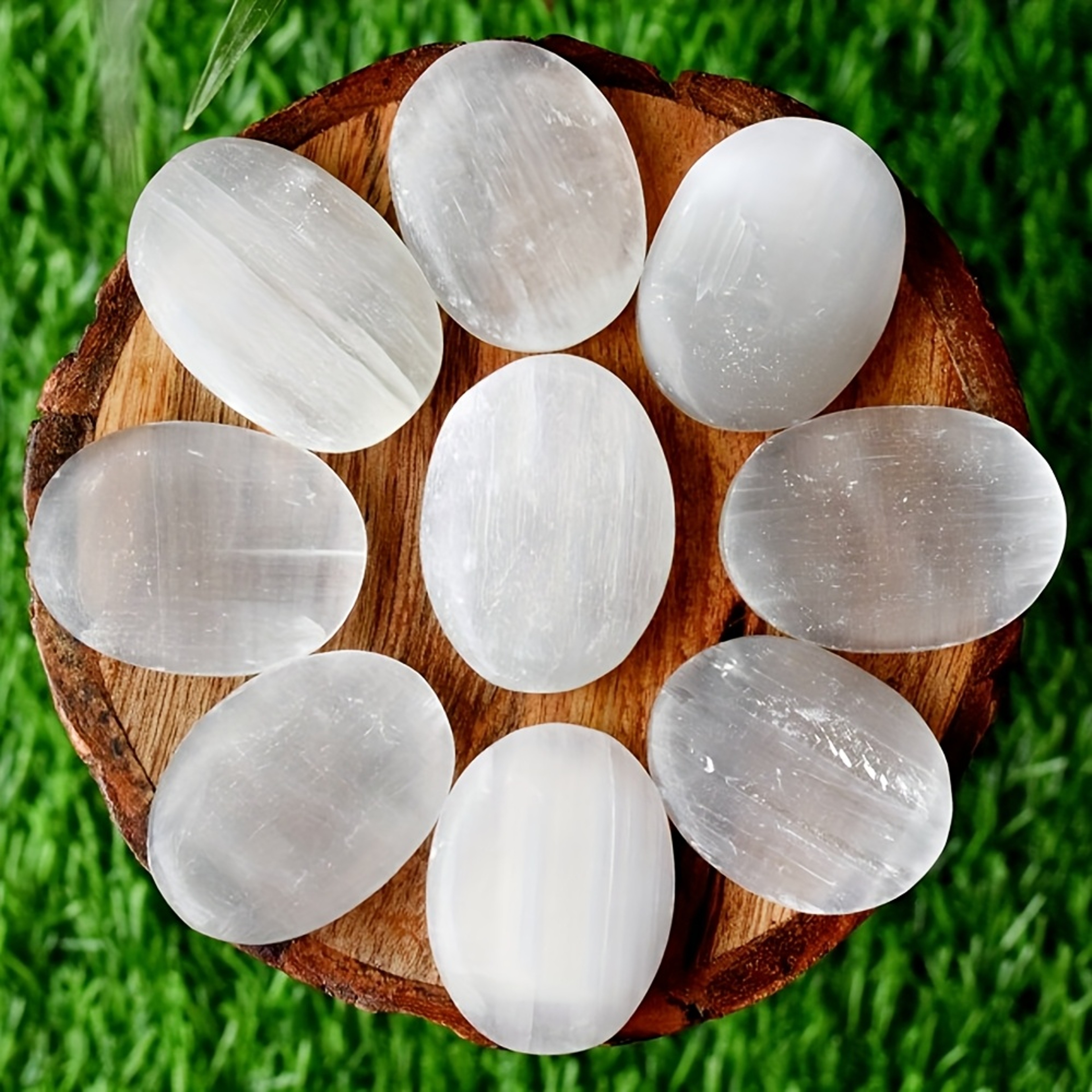 Oval Shape Polished Selenite Palm Crystal Stone, Natural Mineral Design for Meditation & Holiday Home Decor Gift – view 2