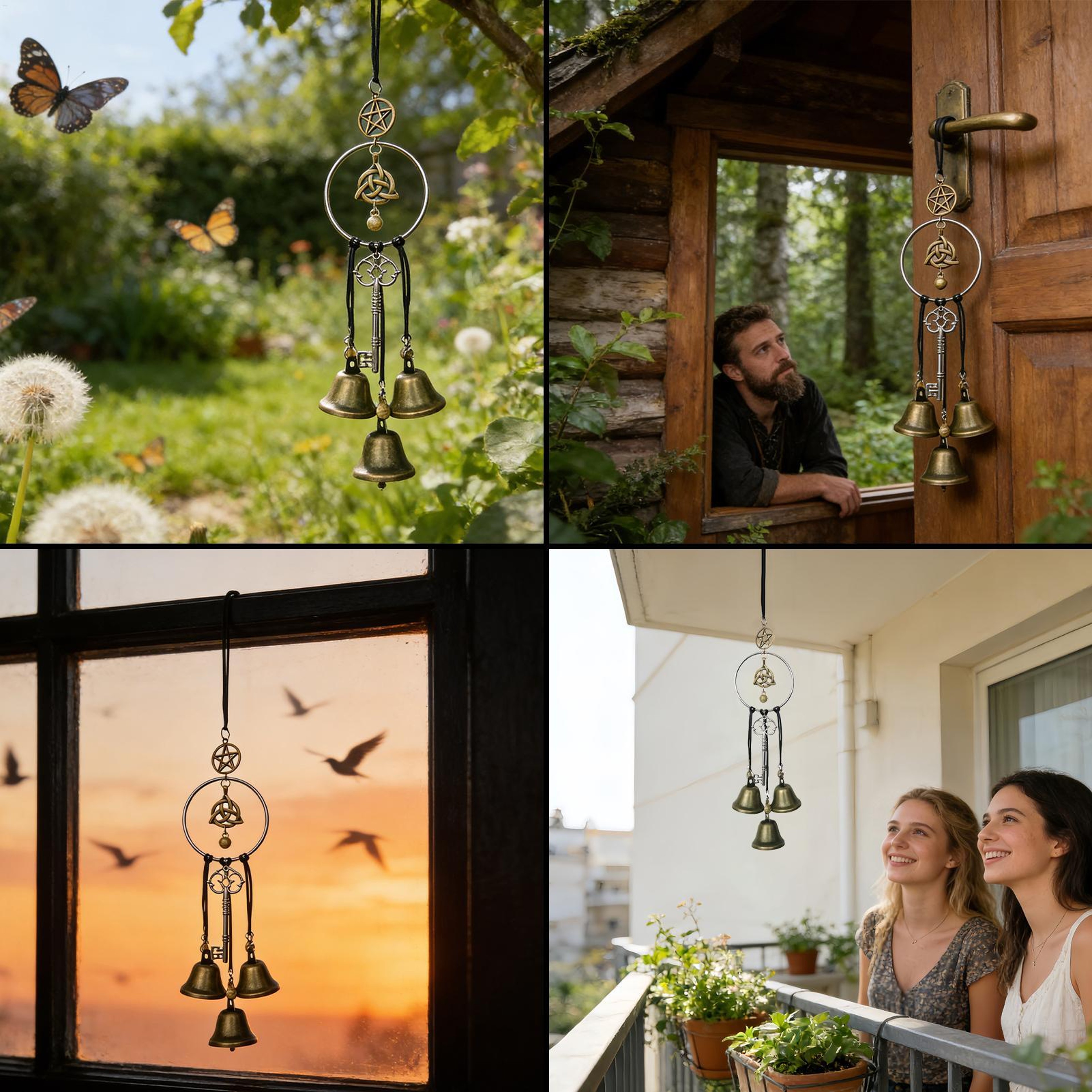 Witch Bells for Door, Vintage Wind Chimes Ornament for Balcony, Garden for Halloween Christmas – view 3