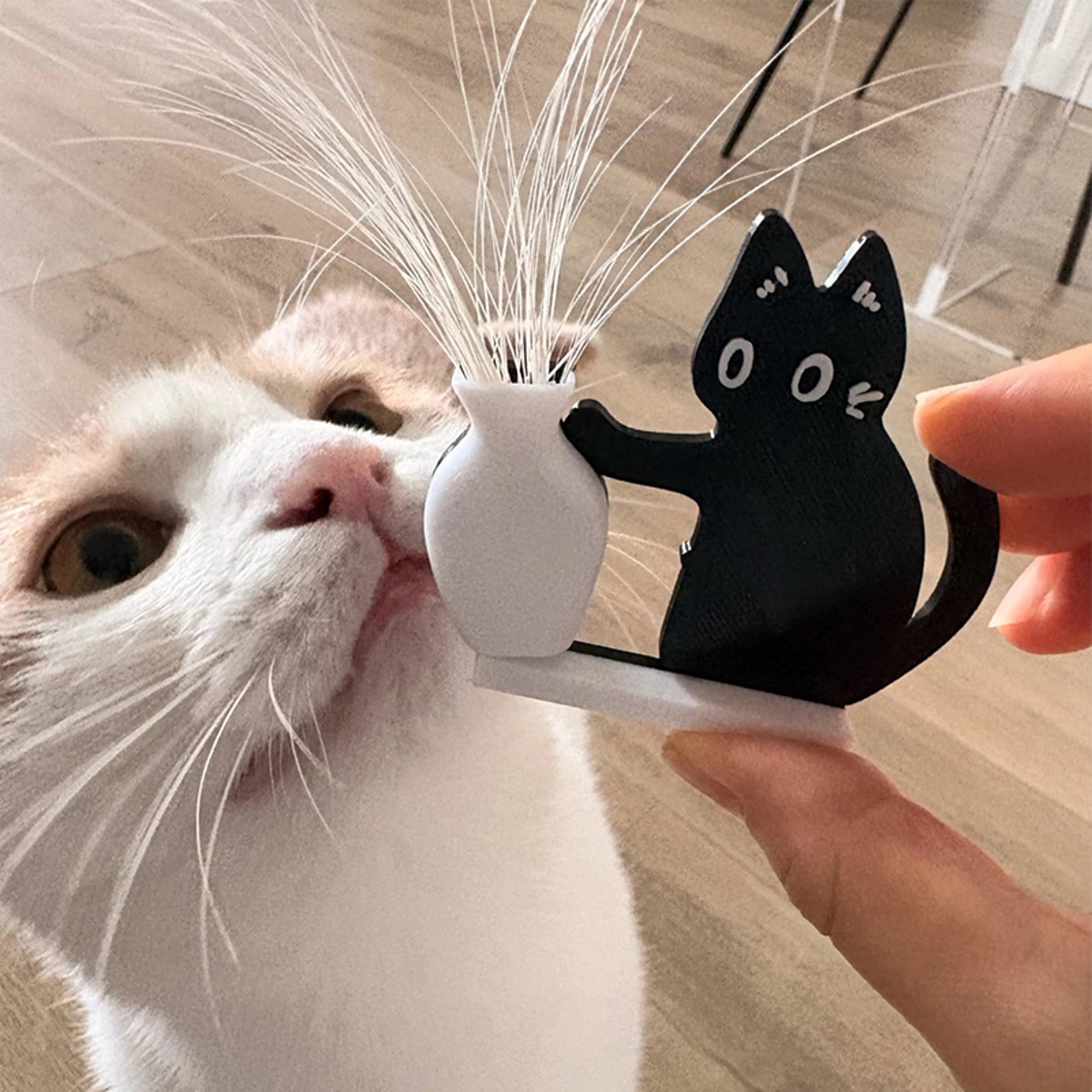 Fridge Magnet Black Cat Pushing Vase, Cat Whisker Memorial Box, Home Office Decor for Gift – view 1