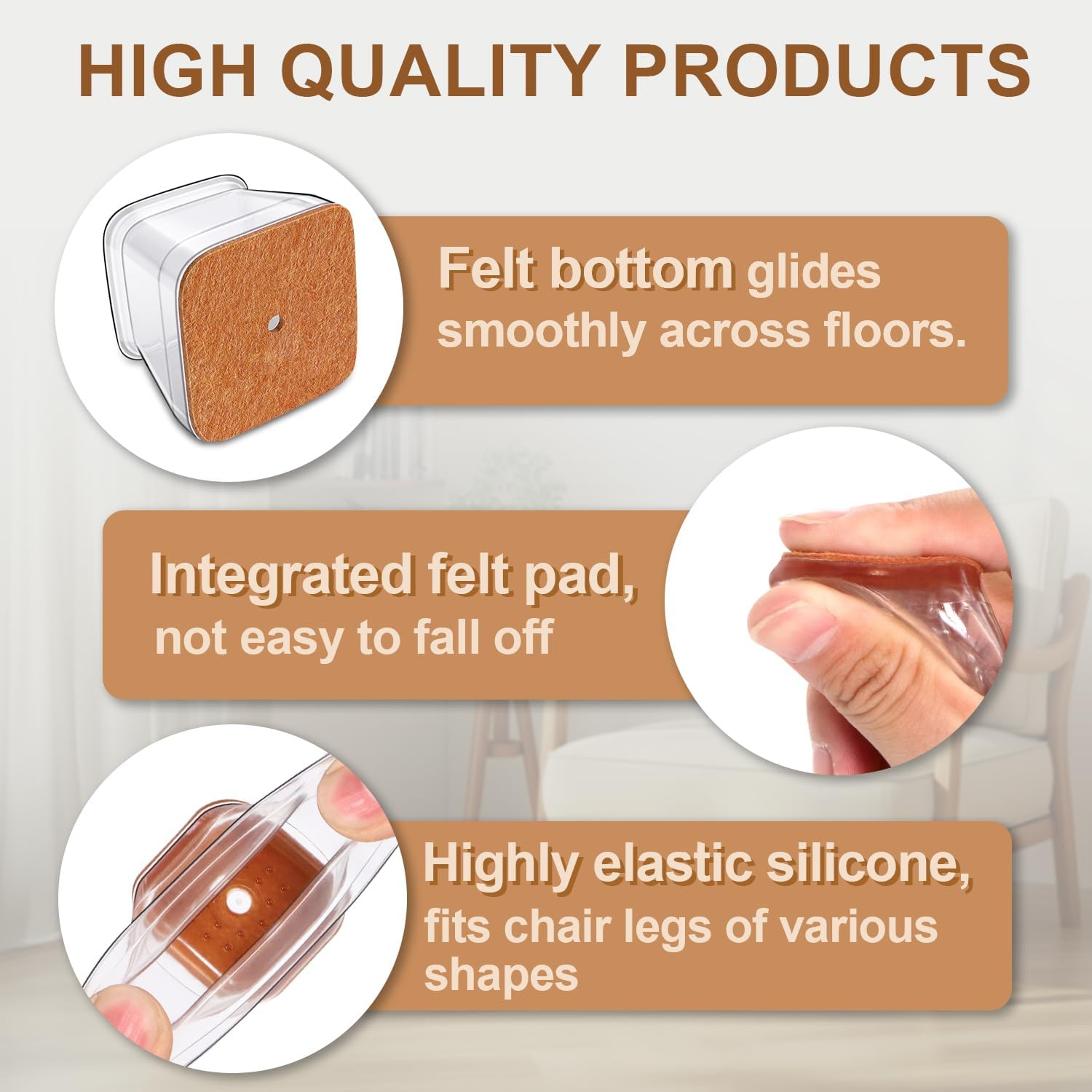 Square Chair Leg Floor Protectors Silicone Furniture Pads for Hardwood Floors, Furniture Sliders for Chair Legs, Durable – view 13