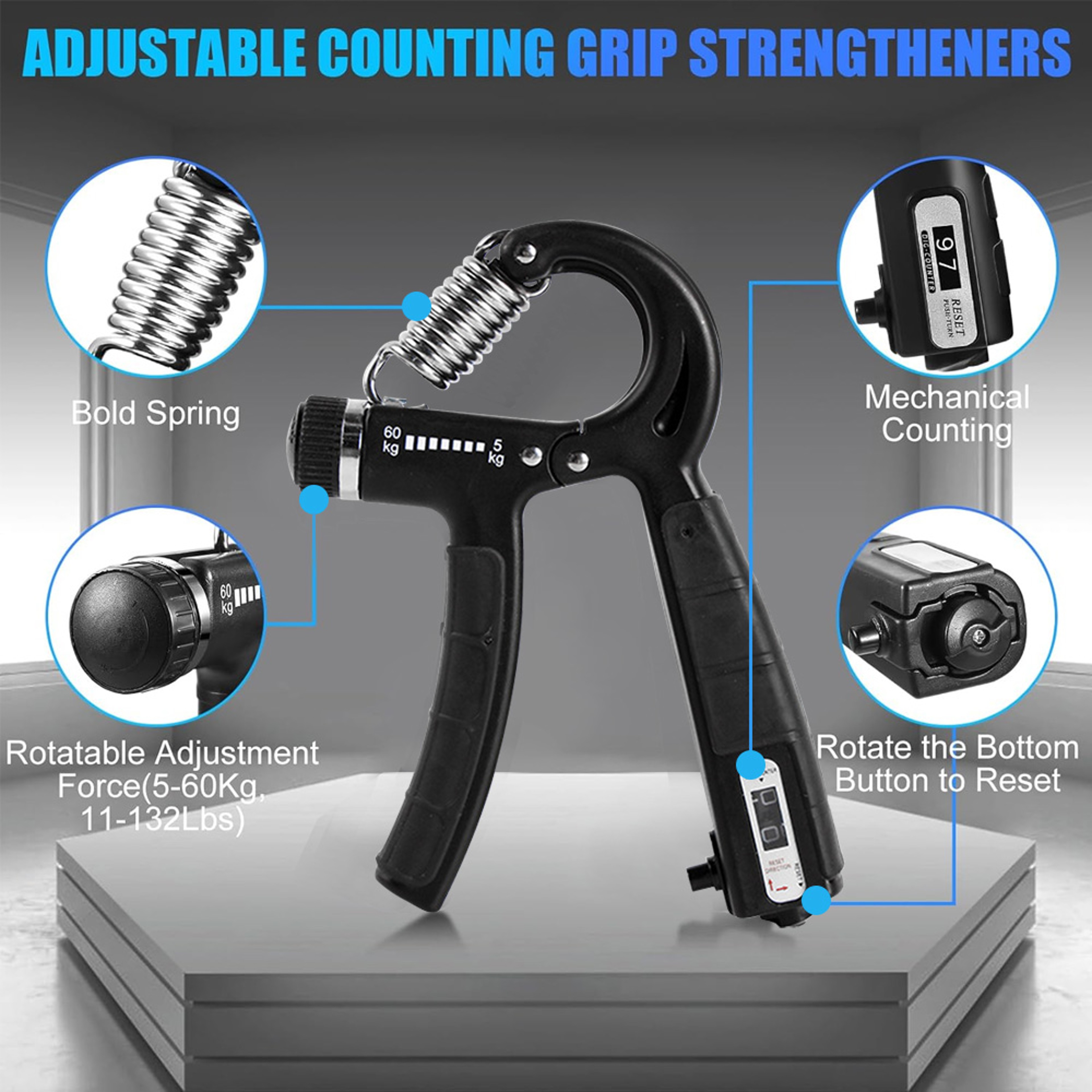 Adjustable Hand Grip Strengthener Set, Finger Exerciser & Stress Ball for Forearm Workout, Wrist Support – view 2