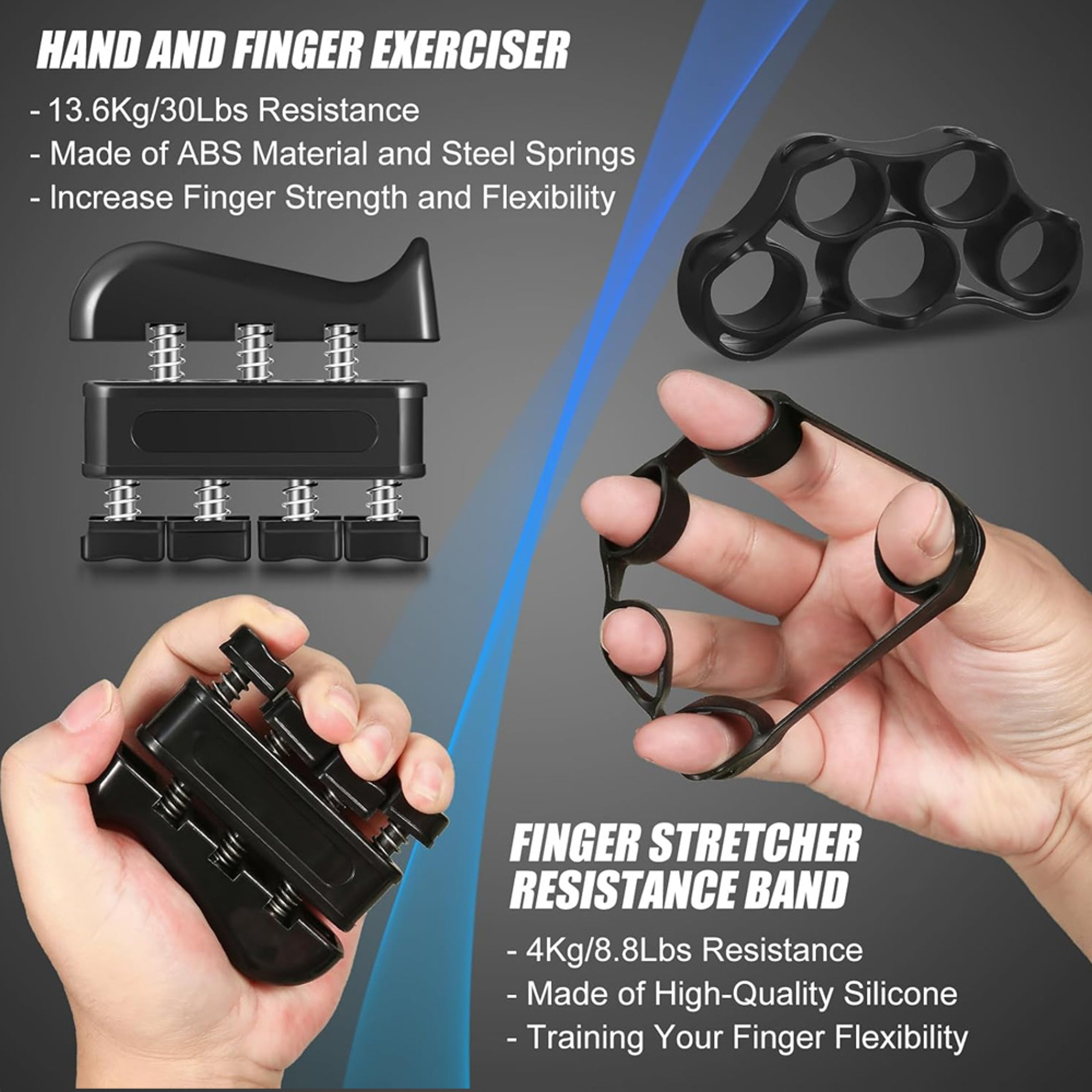 Adjustable Hand Grip Strengthener Set, Finger Exerciser & Stress Ball for Forearm Workout, Wrist Support – view 3