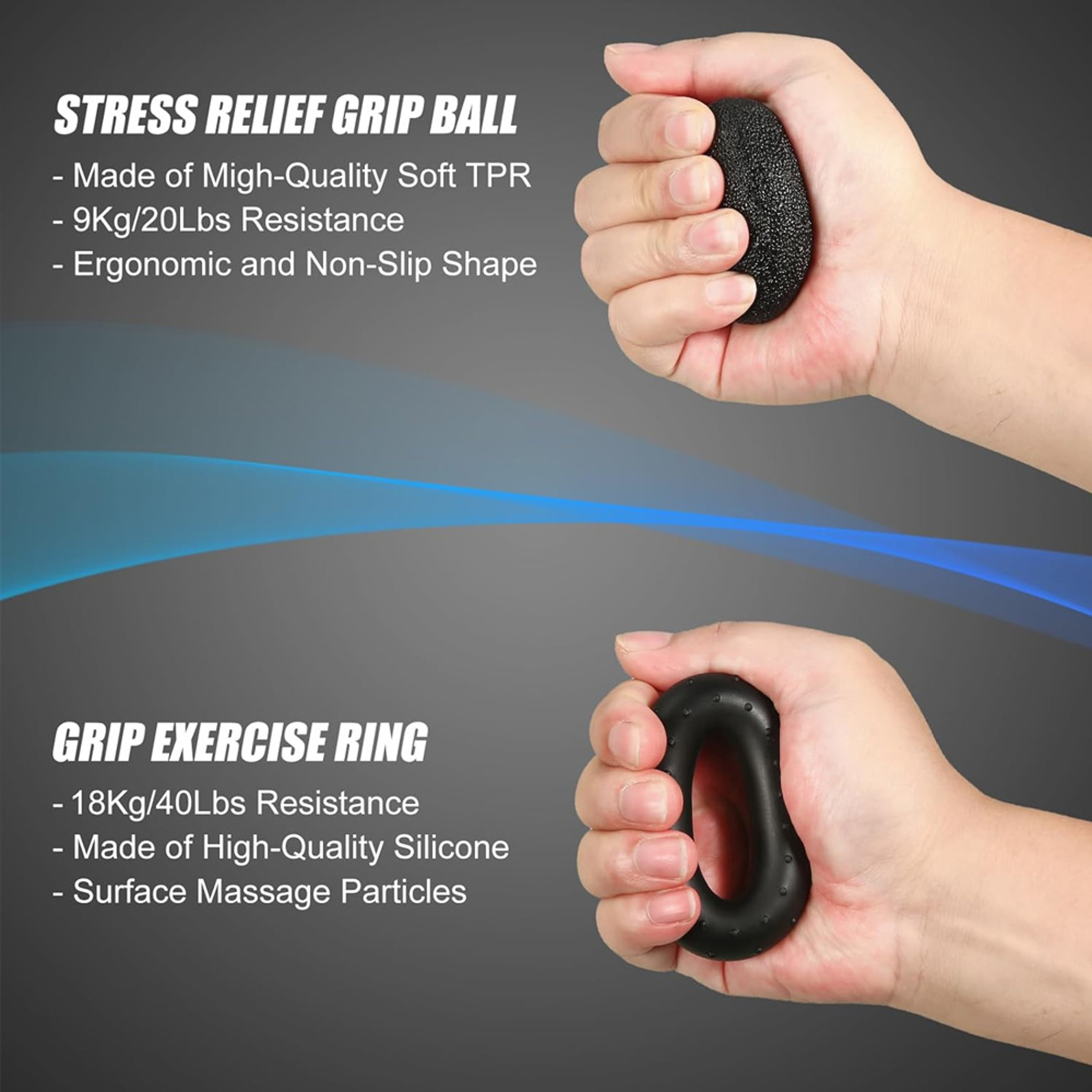 Adjustable Hand Grip Strengthener Set, Finger Exerciser & Stress Ball for Forearm Workout, Wrist Support – view 4