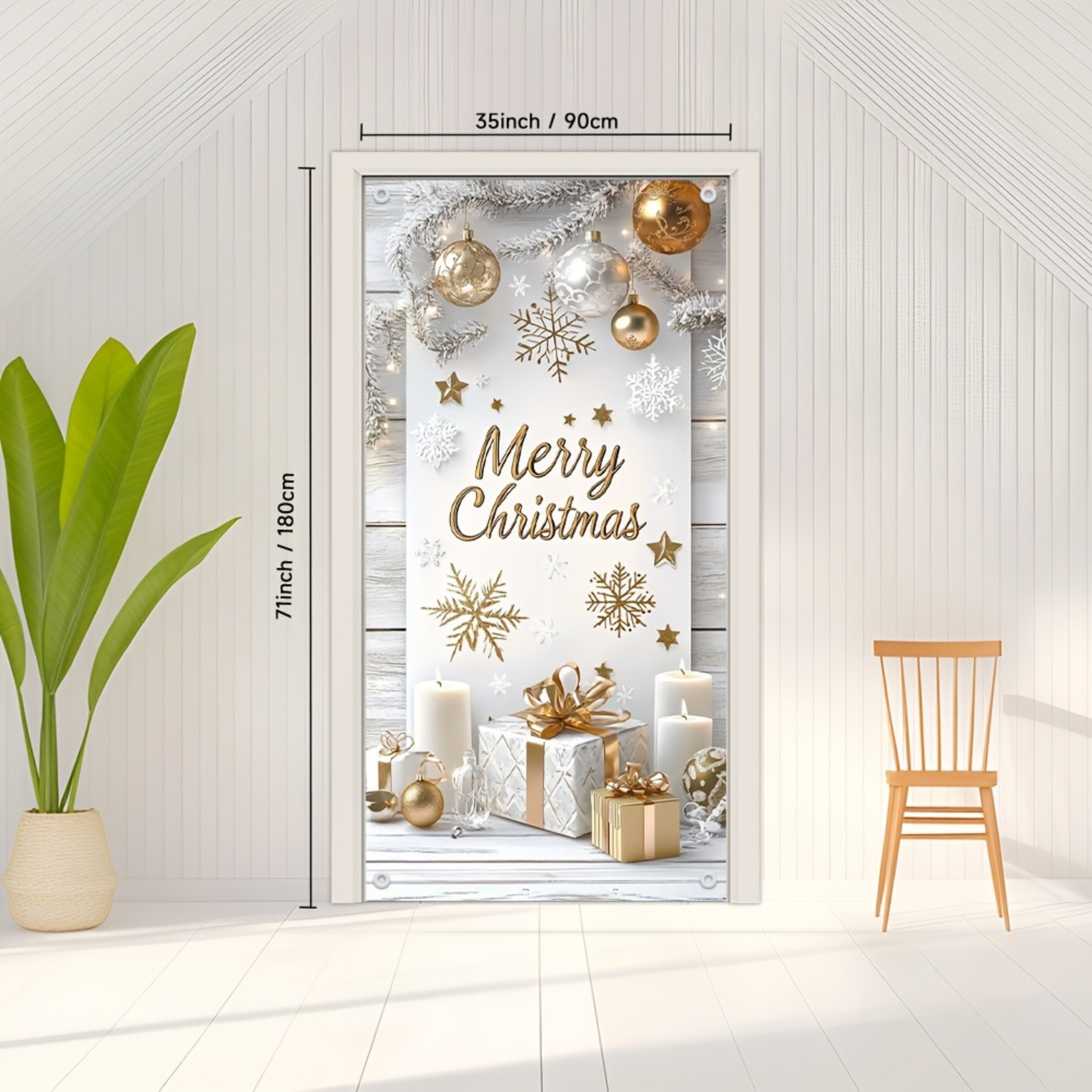 Holiday Decoration Door Frame Banner, Themed Door Banner with Gift Box and Snowflake Design – view 6