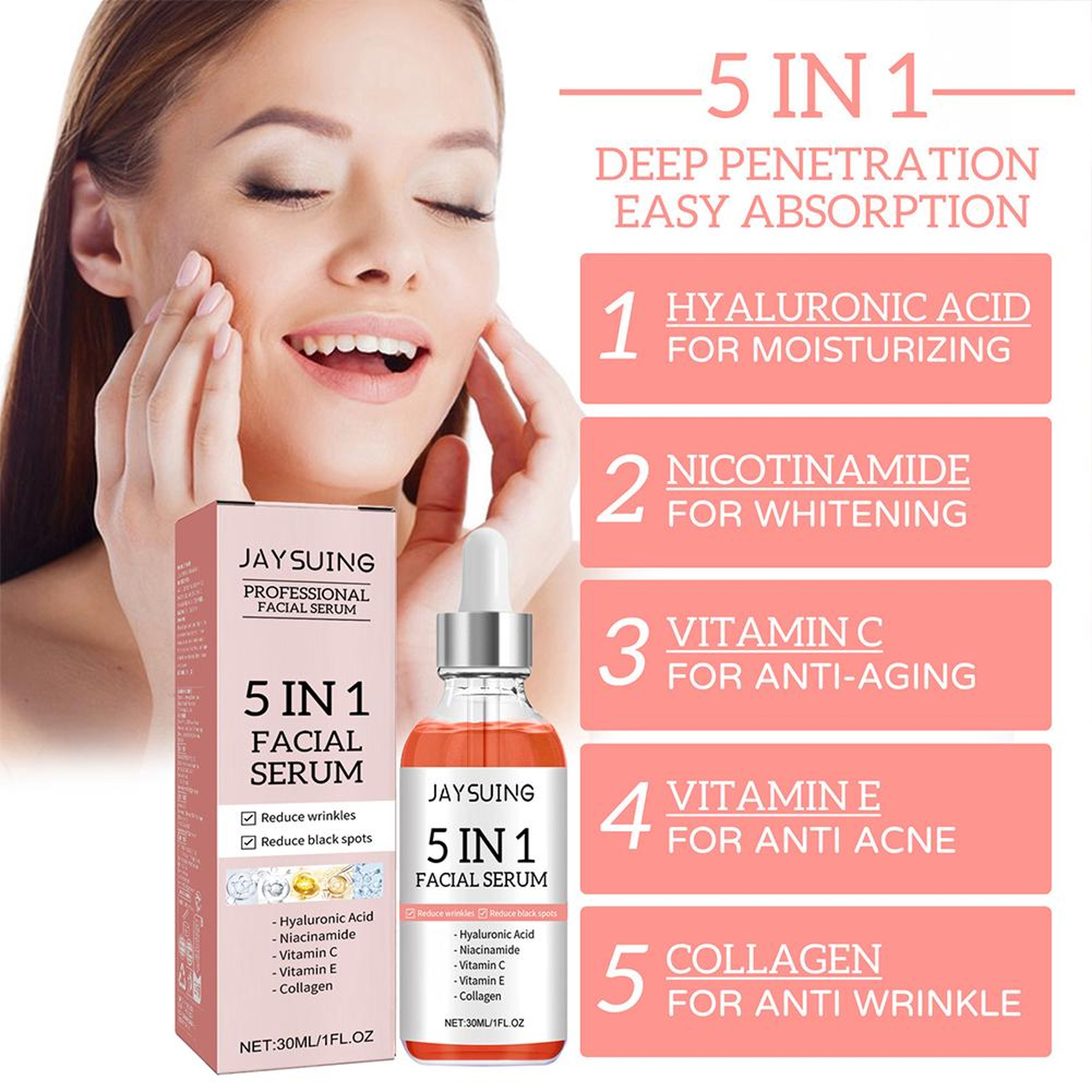 Vitamin C & Hyaluronic Acid Firming Face Serum, Shrink Pores, Brightening & Moisturizing Serum for Fine Lines Skin Care – view 2