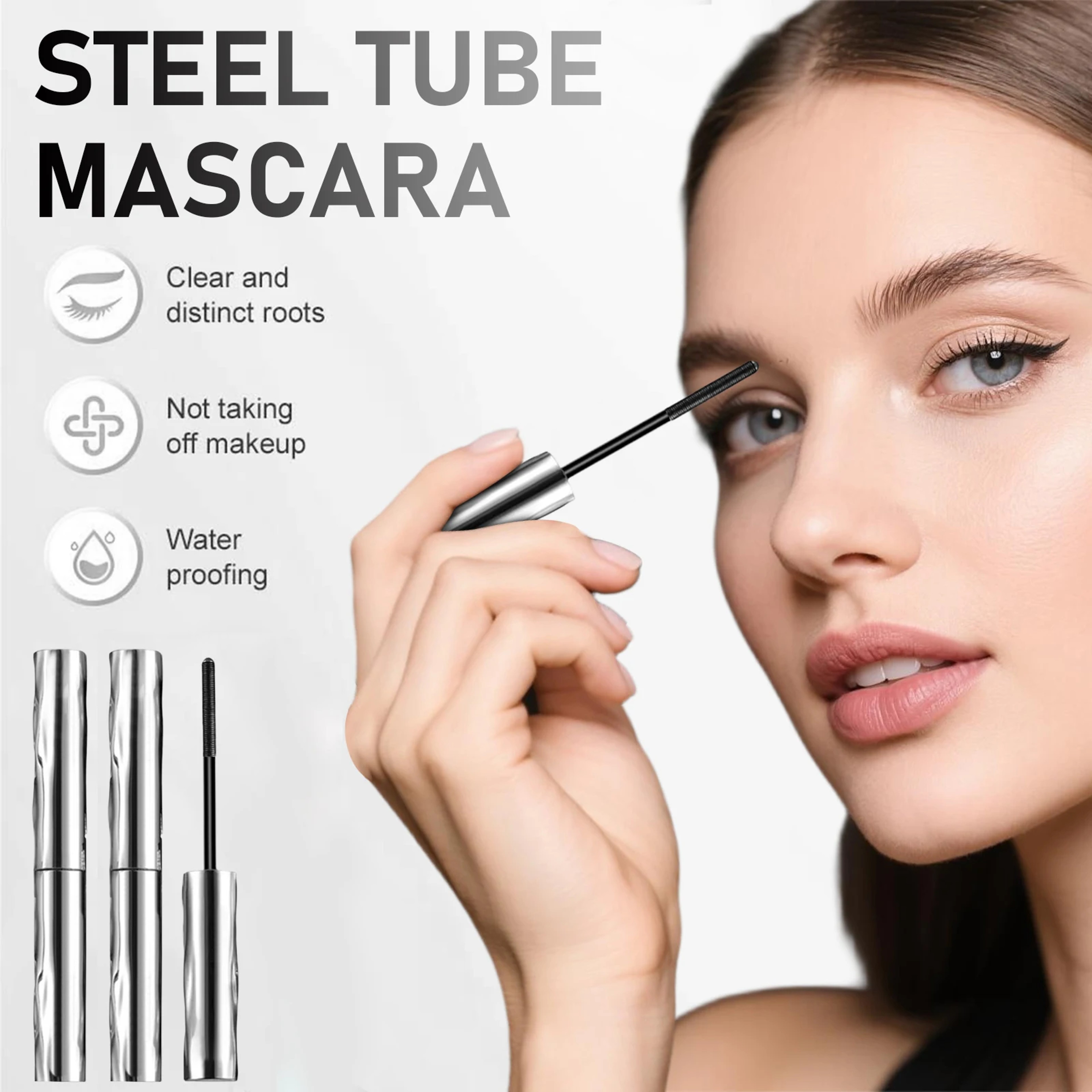 Black Silk Fiber Waterproof Mascara, Long Curling, Non-Clumping Eyelash Extensions in Metallic Tube Makeup for Eyes – view 1