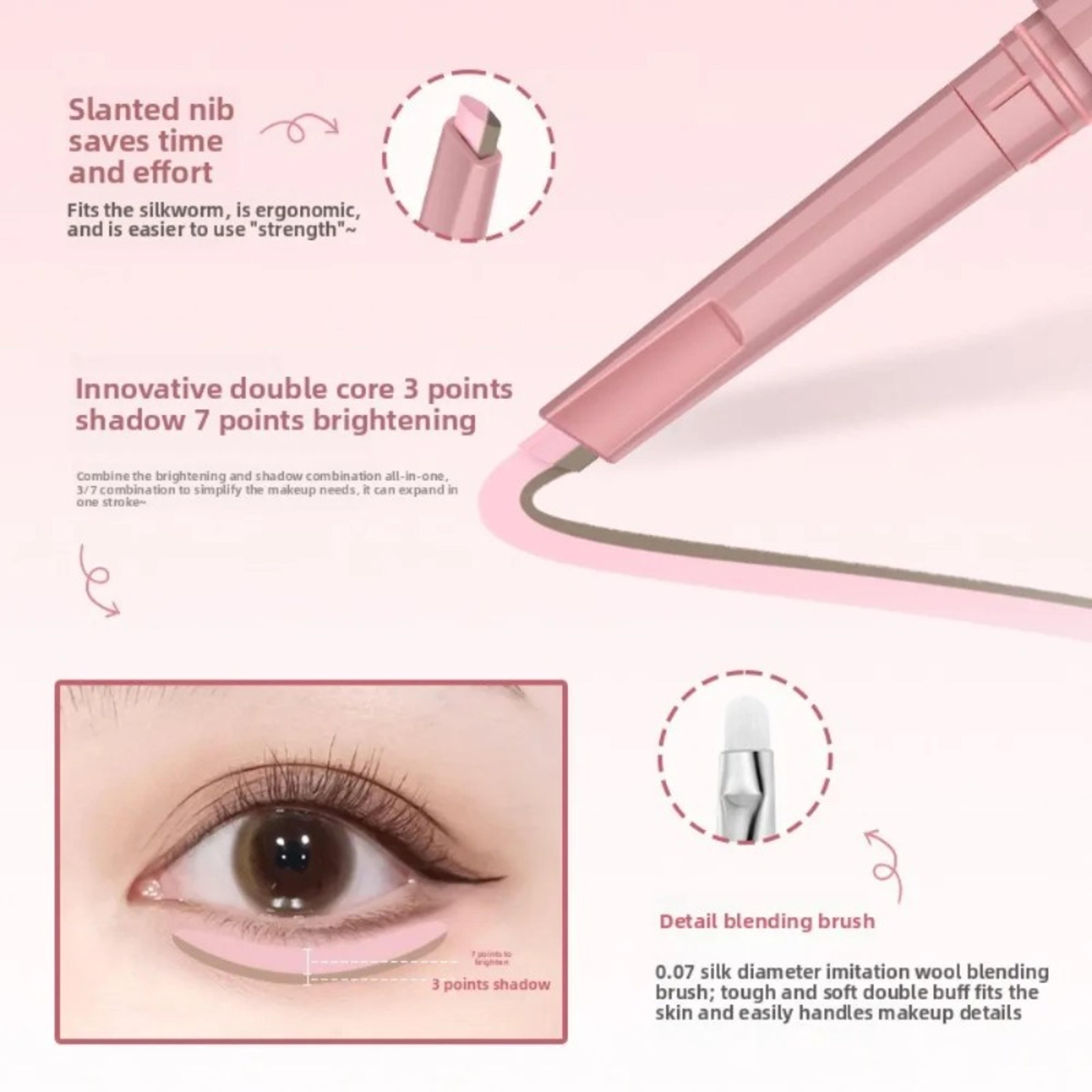 Natural Dual-Color Lying Silkworm Aegyo Sal Pencil, Waterproof Under-Eye Highlighter and Contour Makeup Pen – view 4