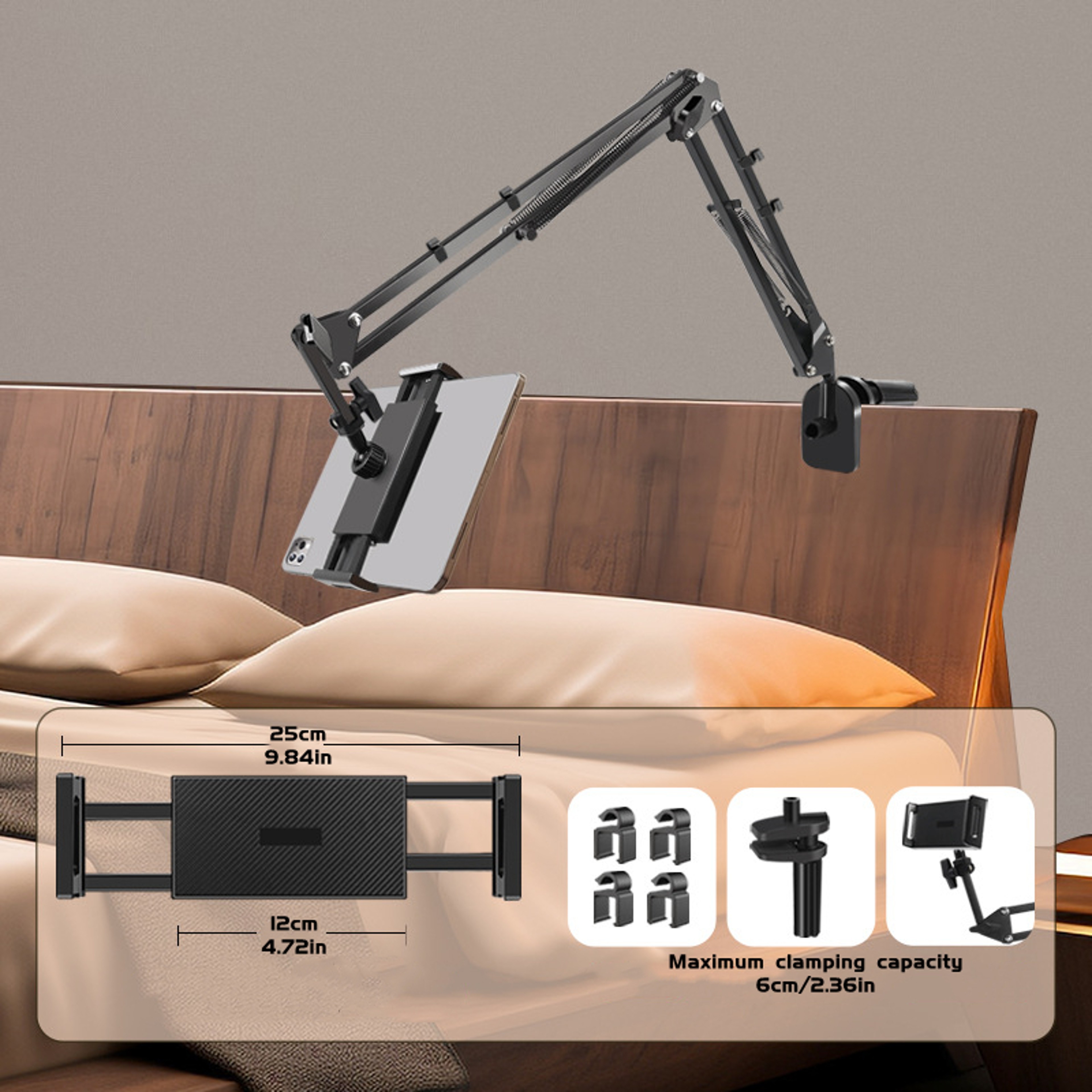 Long Arm Adjustable Bed Tablet Holder Rotatable Desktop Bracket Clamp – view 7