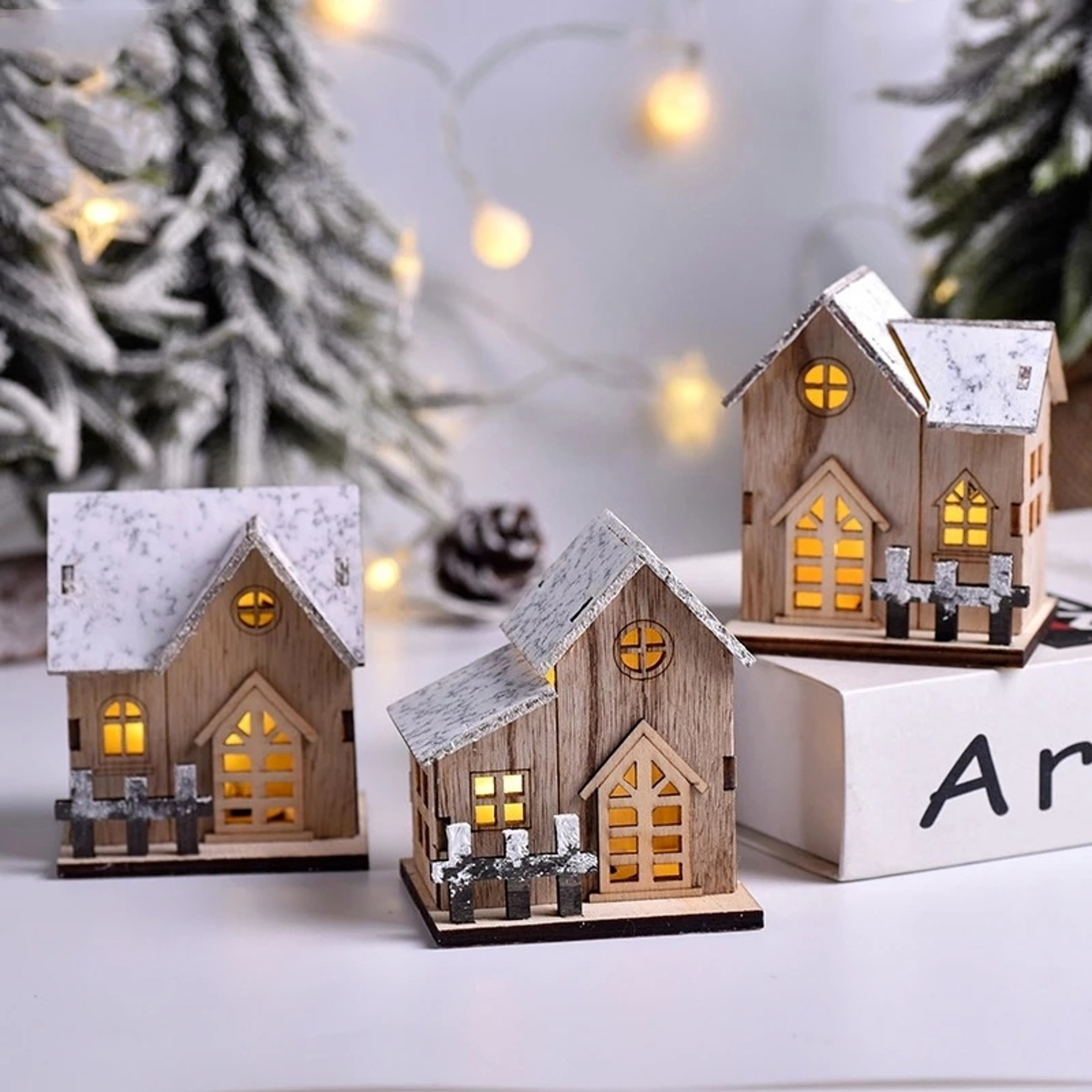 Luminous Cabin Christmas LED Light Wooden House Merry Christmas Decorations For Home DIY Xmas Tree  0