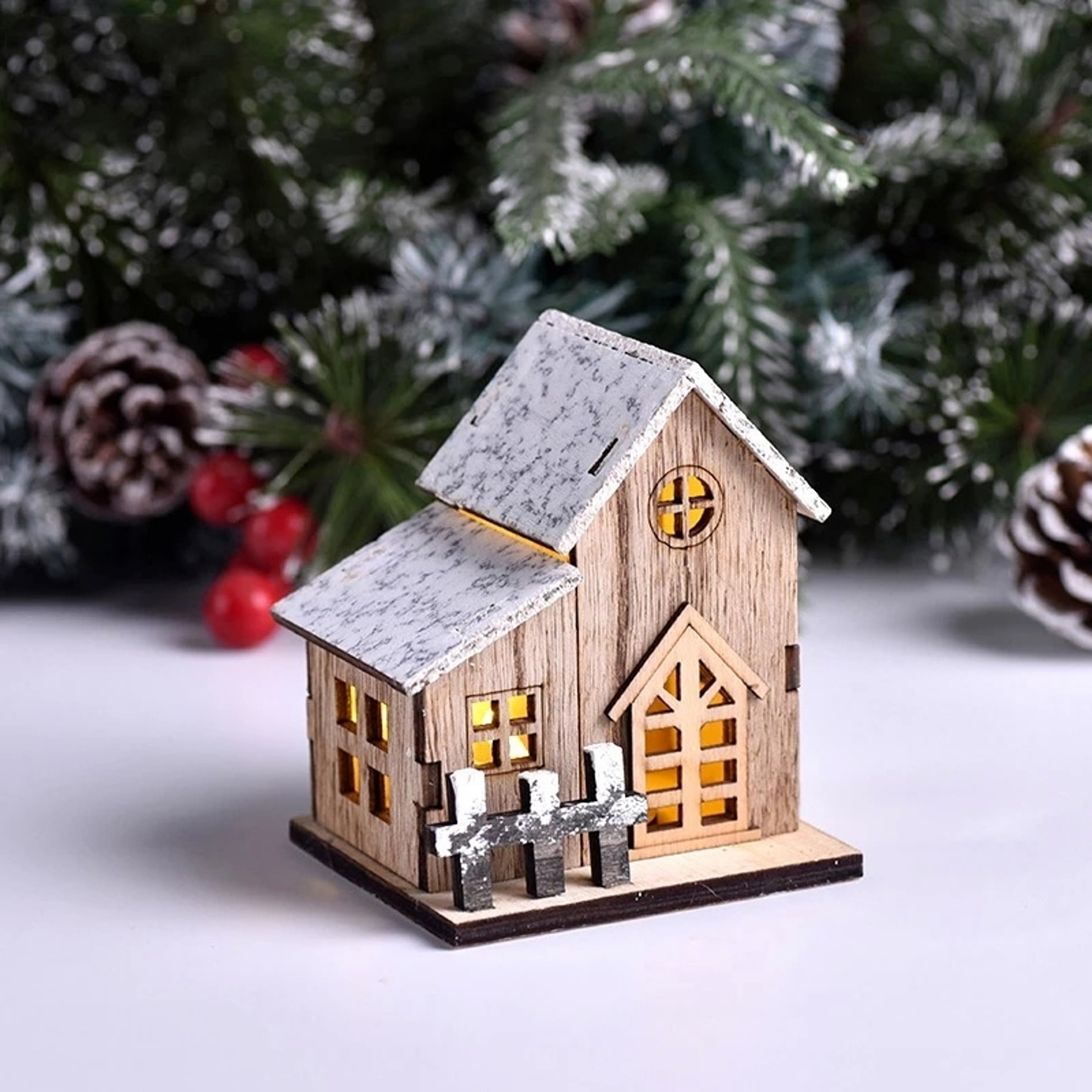 Luminous Cabin Christmas LED Light Wooden House Merry Christmas Decorations For Home DIY Xmas Tree  2