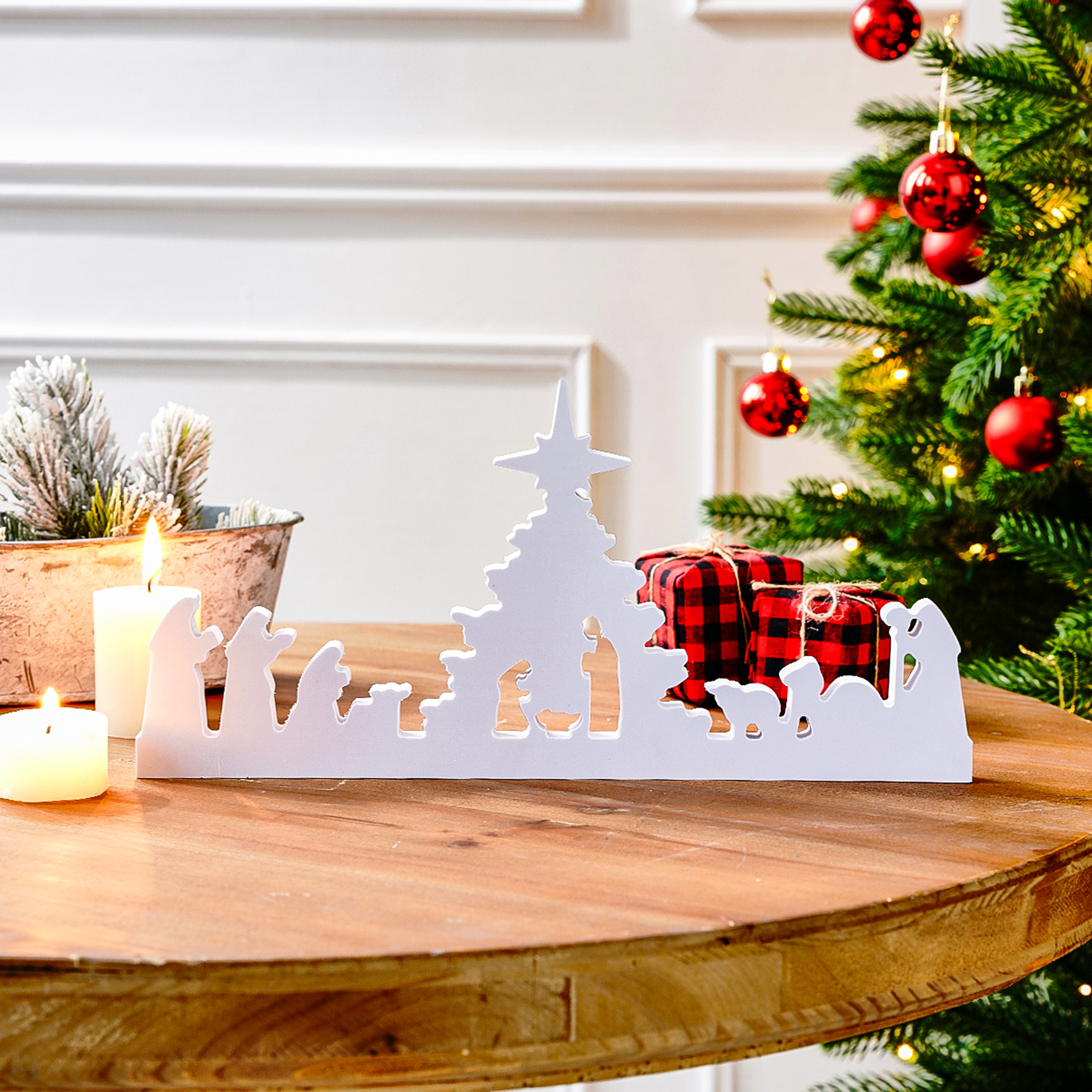 Simple White Nativity Silhouette, Snowflake Board Christmas Home Desktop Decorative Item – view 2