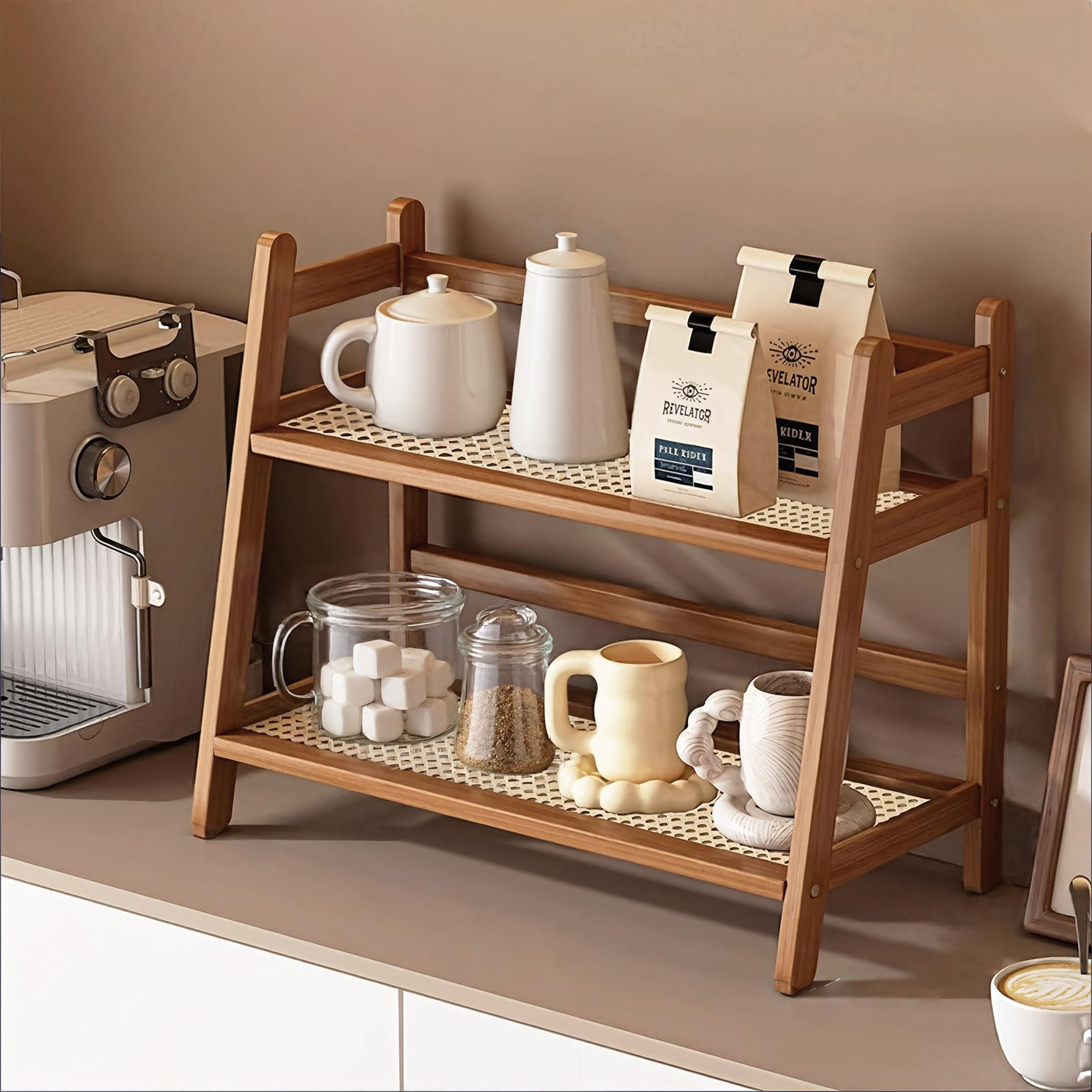 Bamboo Mug Holder Countertop, Look Coffee Station Organizer, Kitchen Counter Shelf for Tea Coffee Bar Essentials – view 8