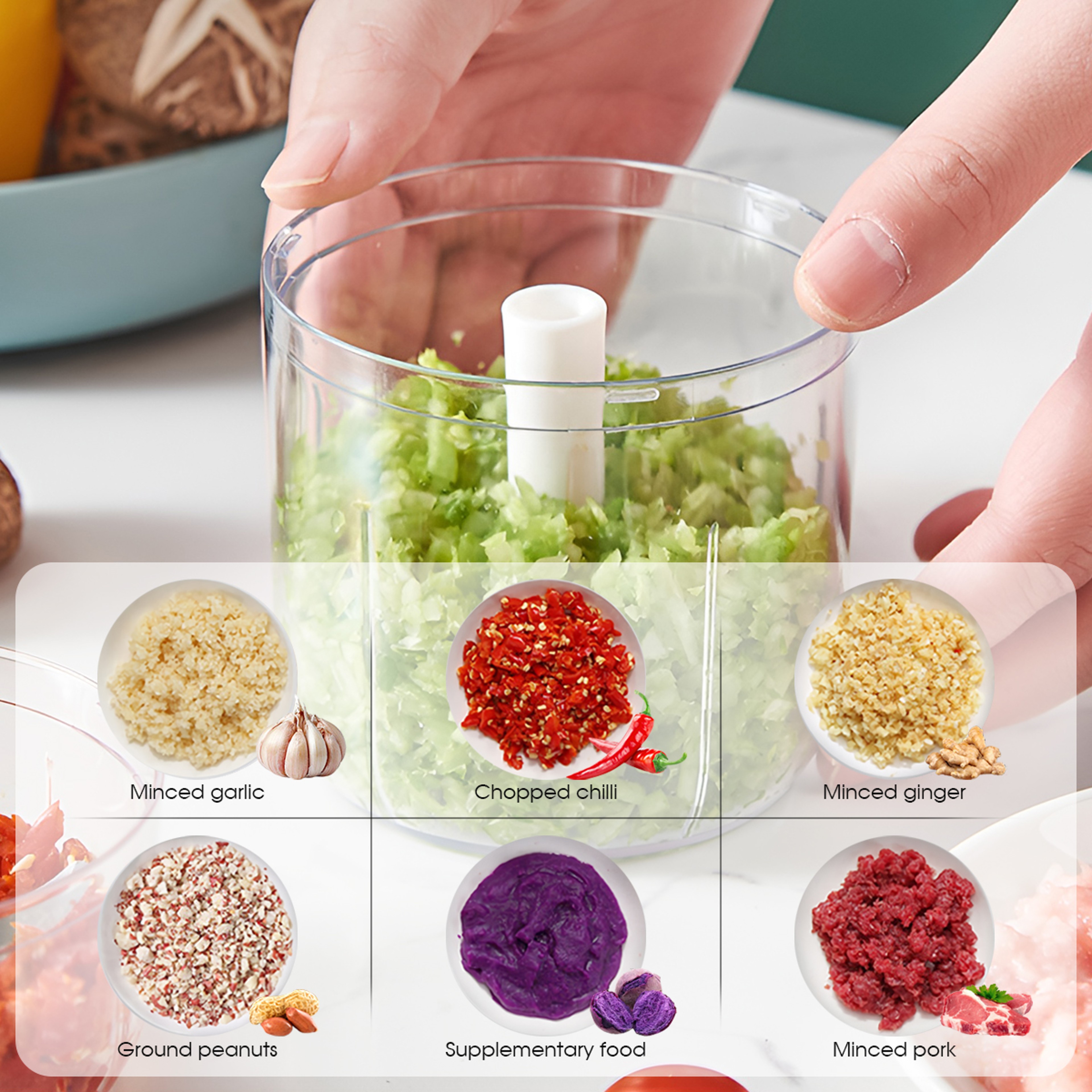 Manual Meat Mincer, Hand Press Crusher for Kitchen, Onion, Chili Cutter, Vegetable Masher Grinder – view 6