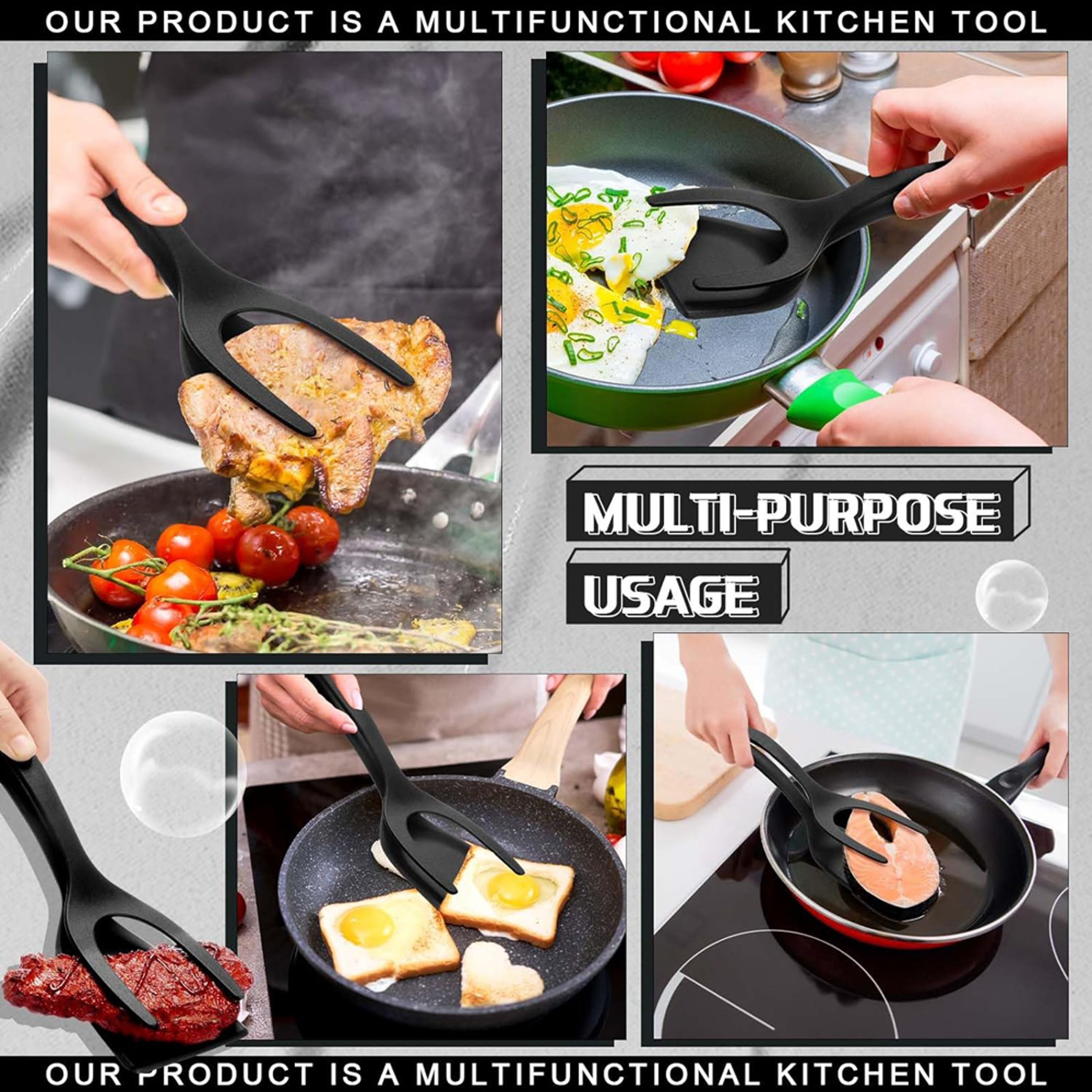 Non Stick Grip Flip Spatula Turner Kitchen Clamp Tool For Pancakes Eggs Fish Omelette Making 3