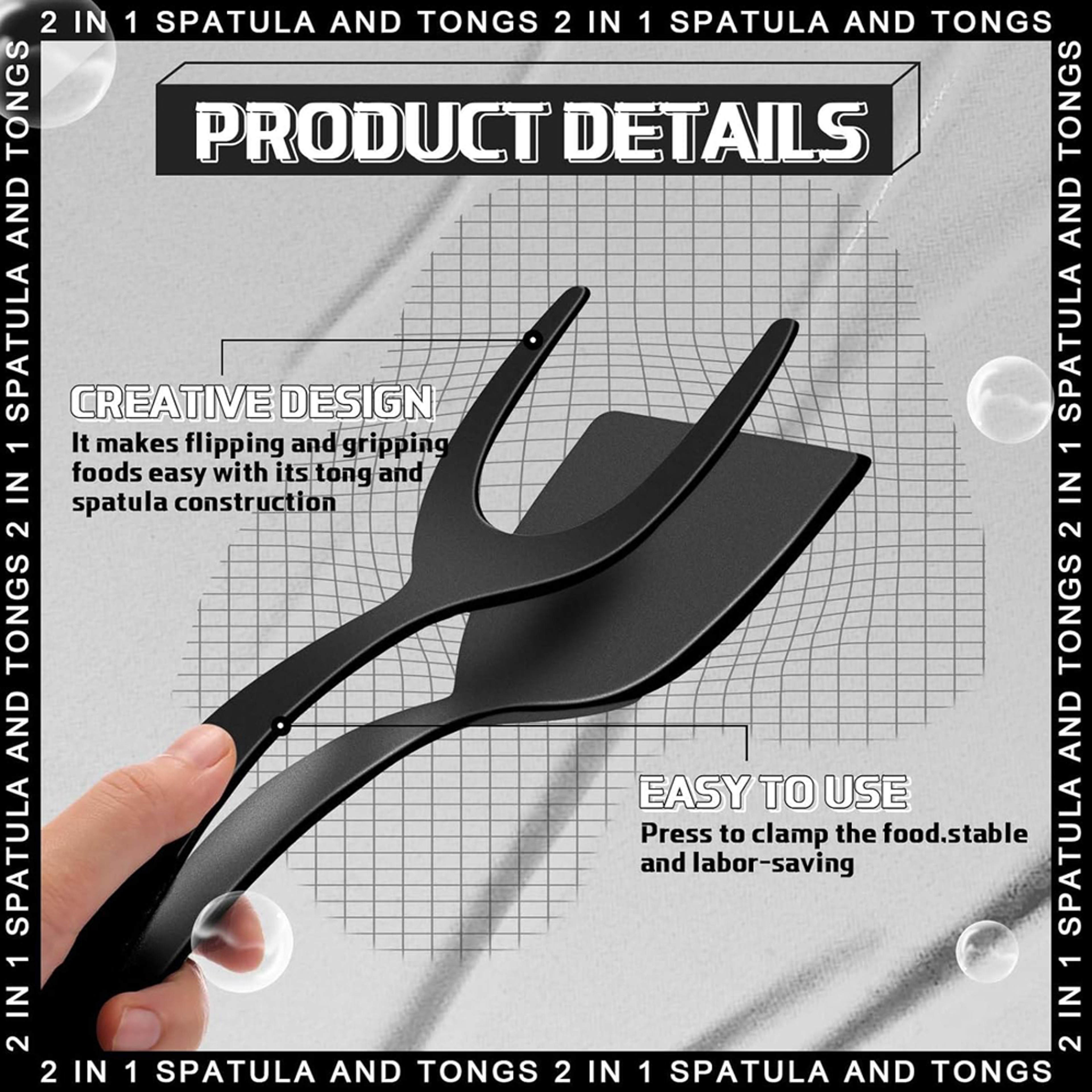 Non Stick Grip Flip Spatula Turner Kitchen Clamp Tool For Pancakes Eggs Fish Omelette Making 4