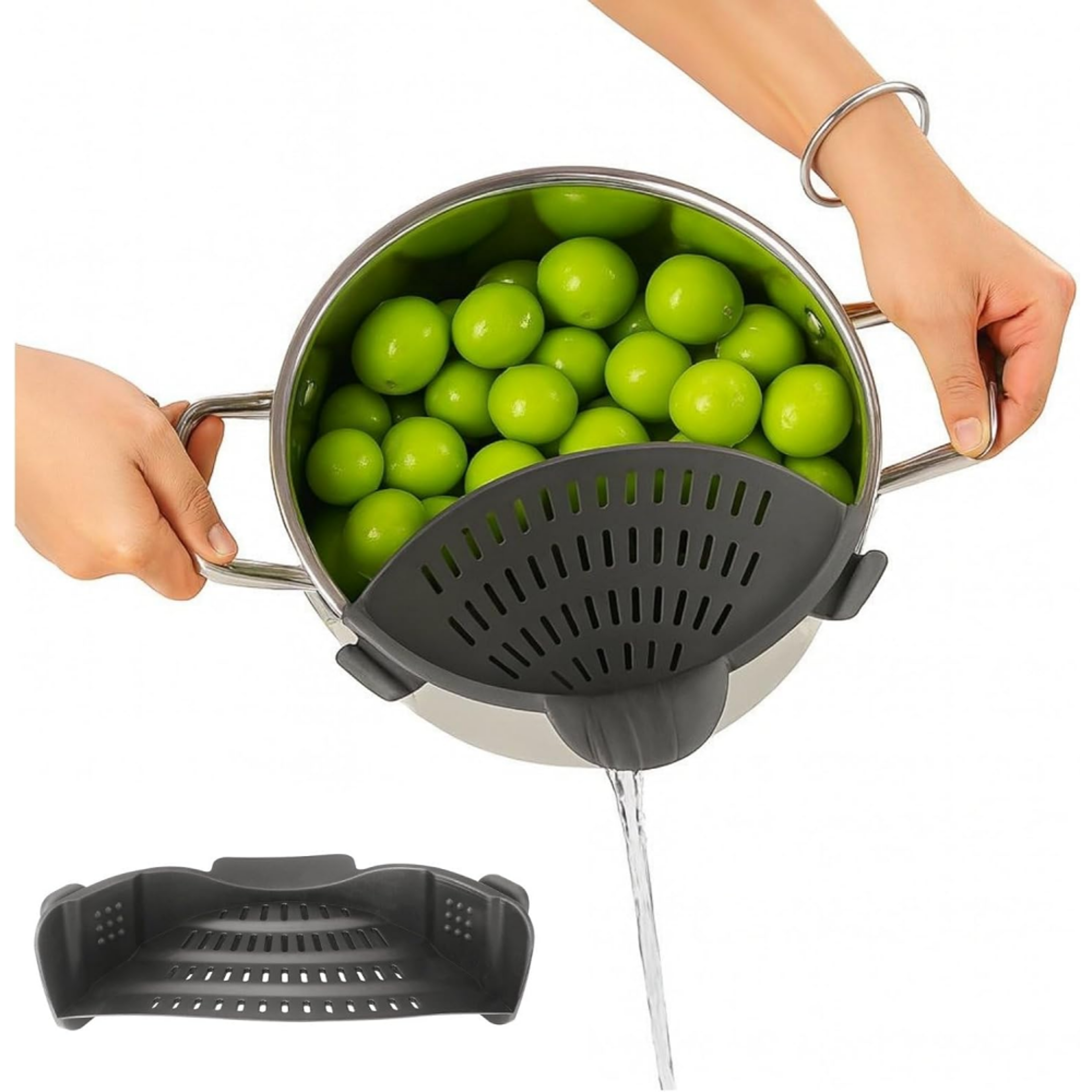 Silicone Pasta Filter Pot, Clamp-on Foldable Tool for Noodles, Vegetables, Fruits – view 1