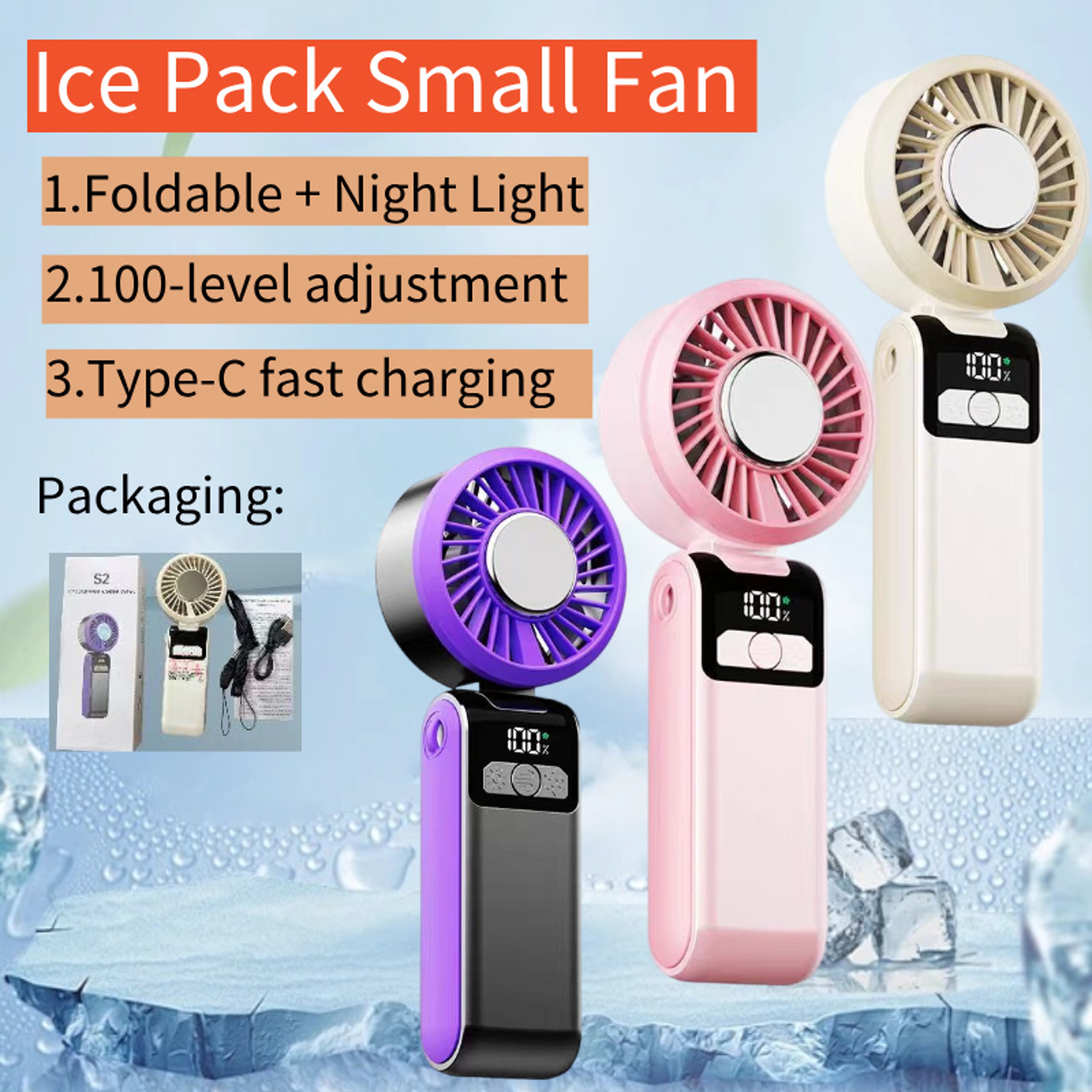 Foldable Semiconductor Ice Cooling Far Rechargeable Portable Handheld Cooling Fan With LED Display  1