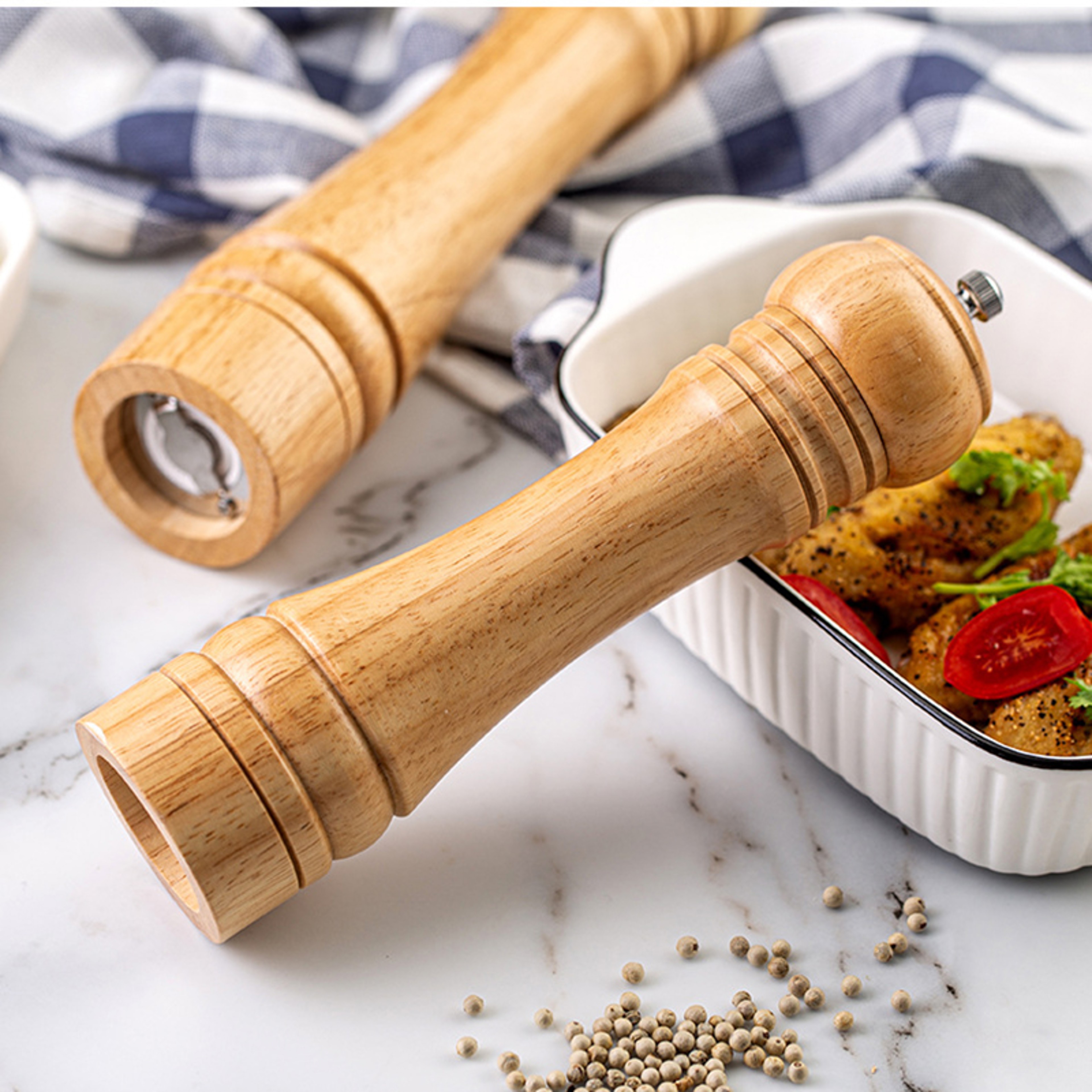 Solid Wood Manual Salt  Pepper Grinder Set With Adjustable Ceramic Grinder Kitchen Spice Mills Set 4