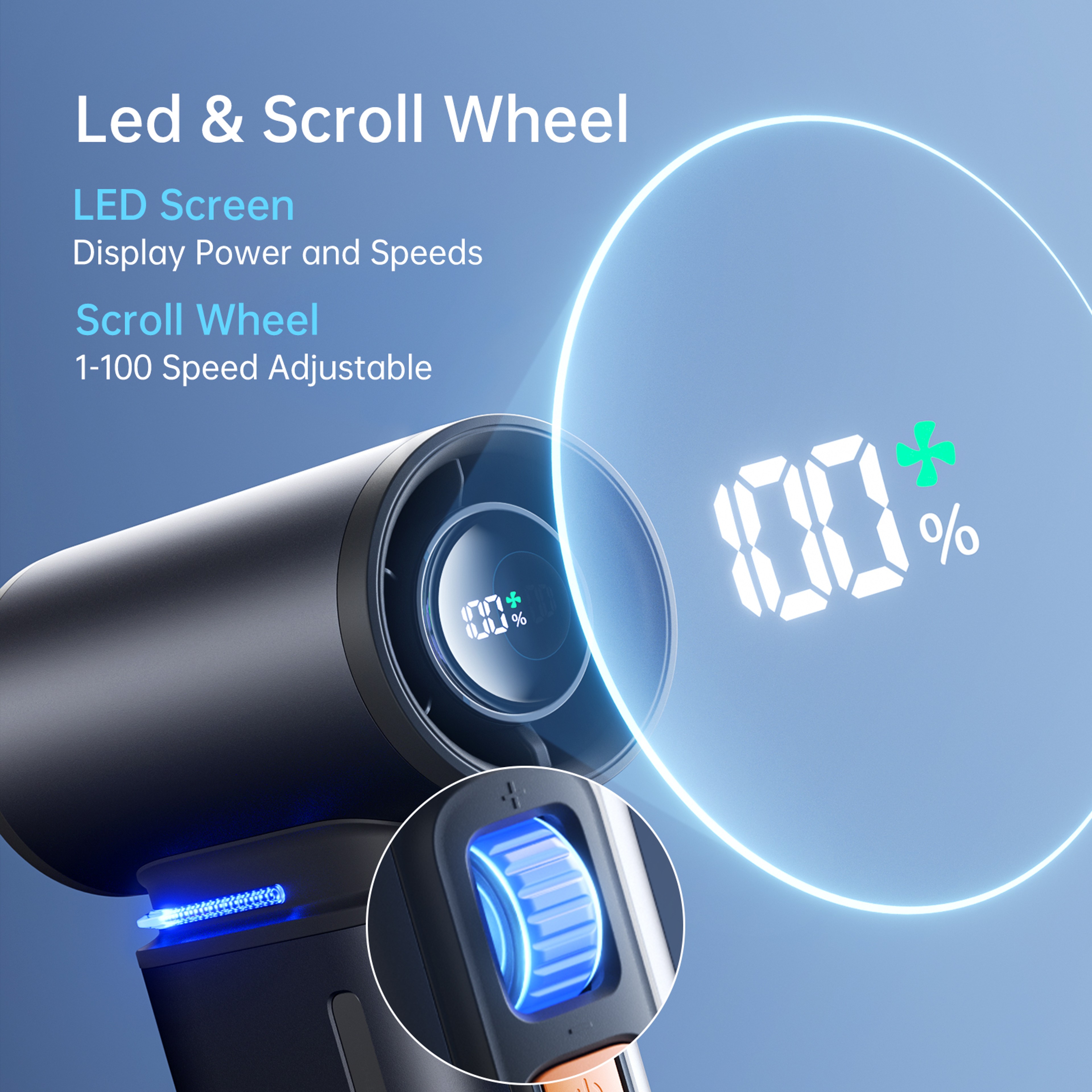 Portable Turbo Fan Speed Handheld Fan With Battery  LED Display 1