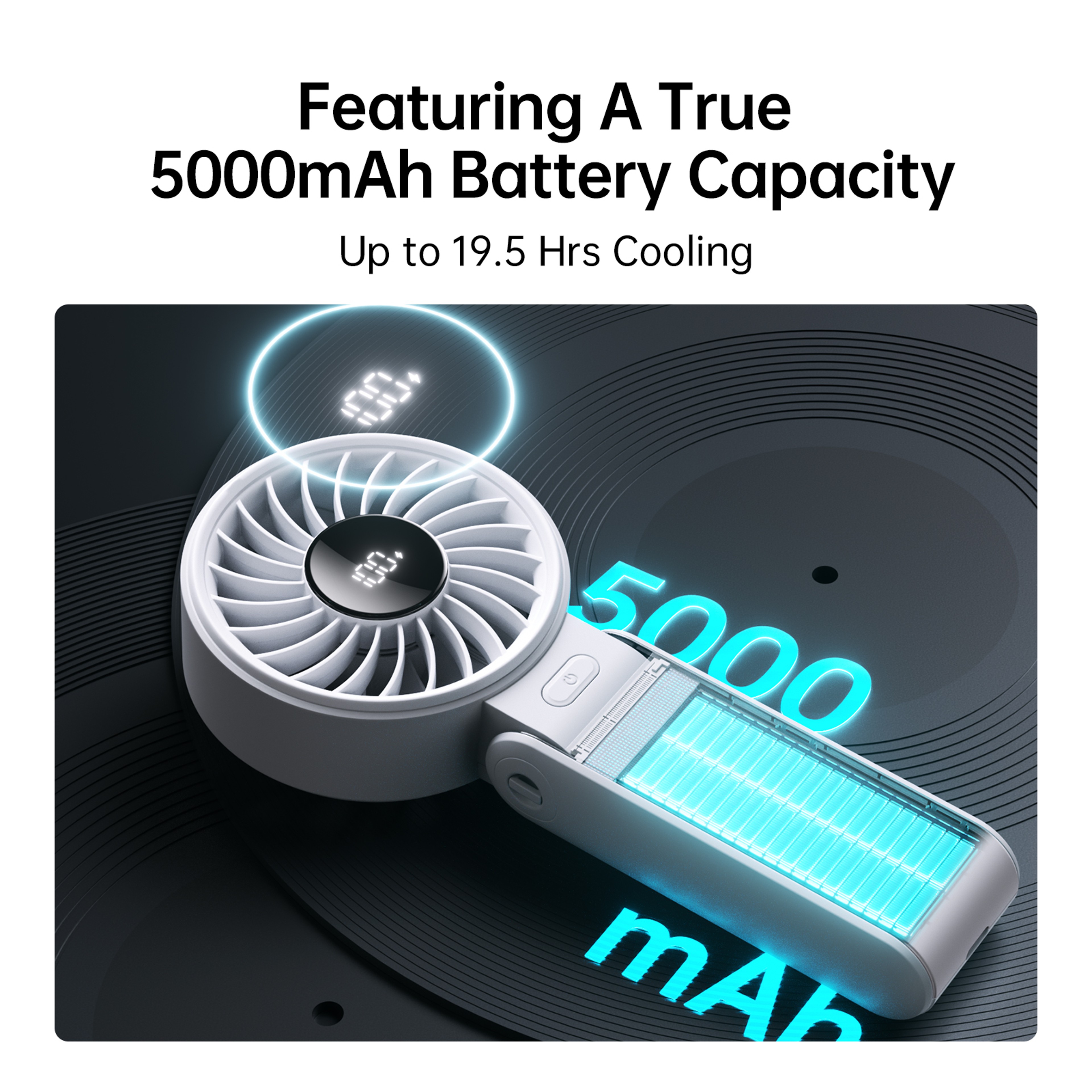 Portable Handheld Fan With LED Display  Rechargeable Battery 2