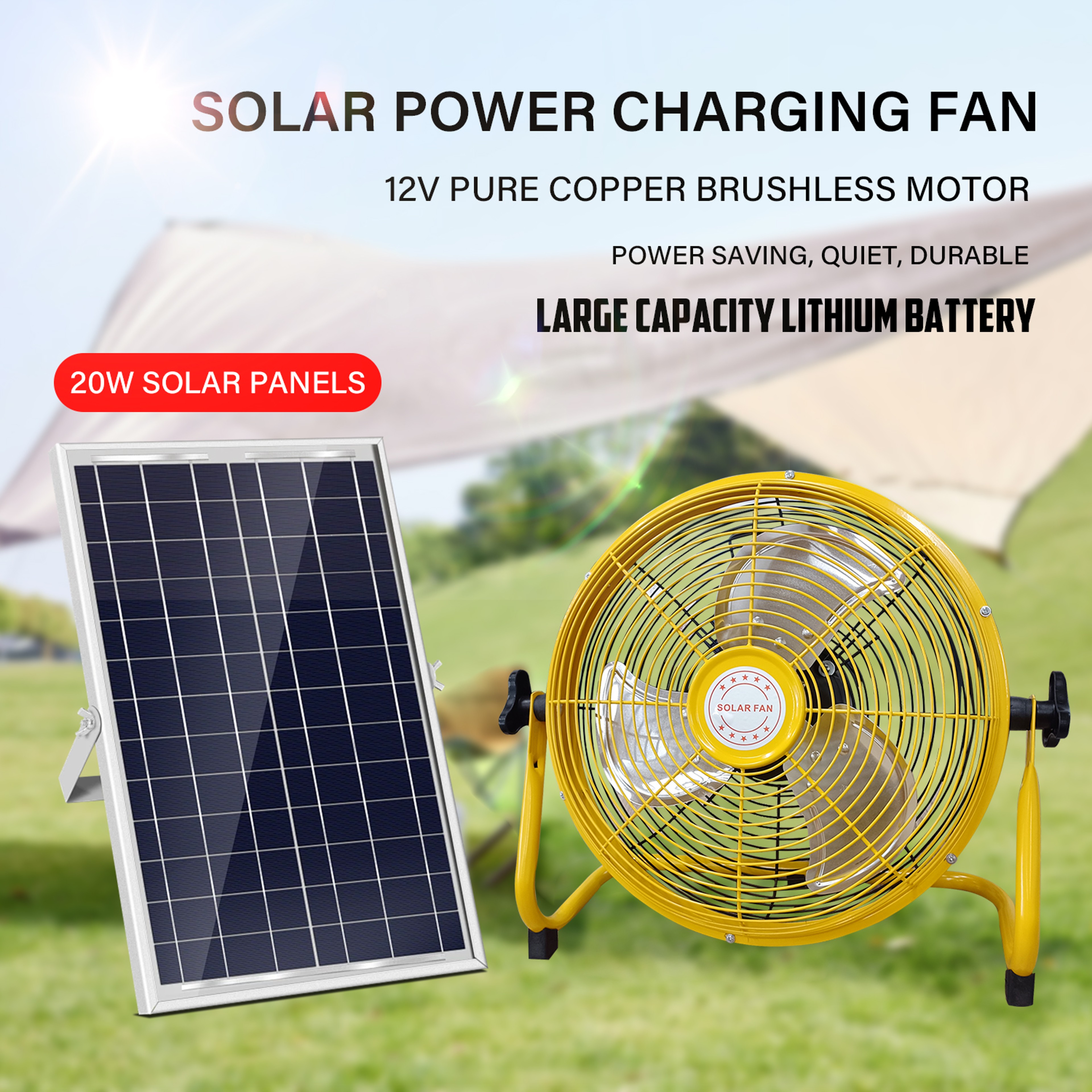 SolarBreeze Portable Rechargeable Fan With Solar Panel  AC Charging For Camping And Home 1