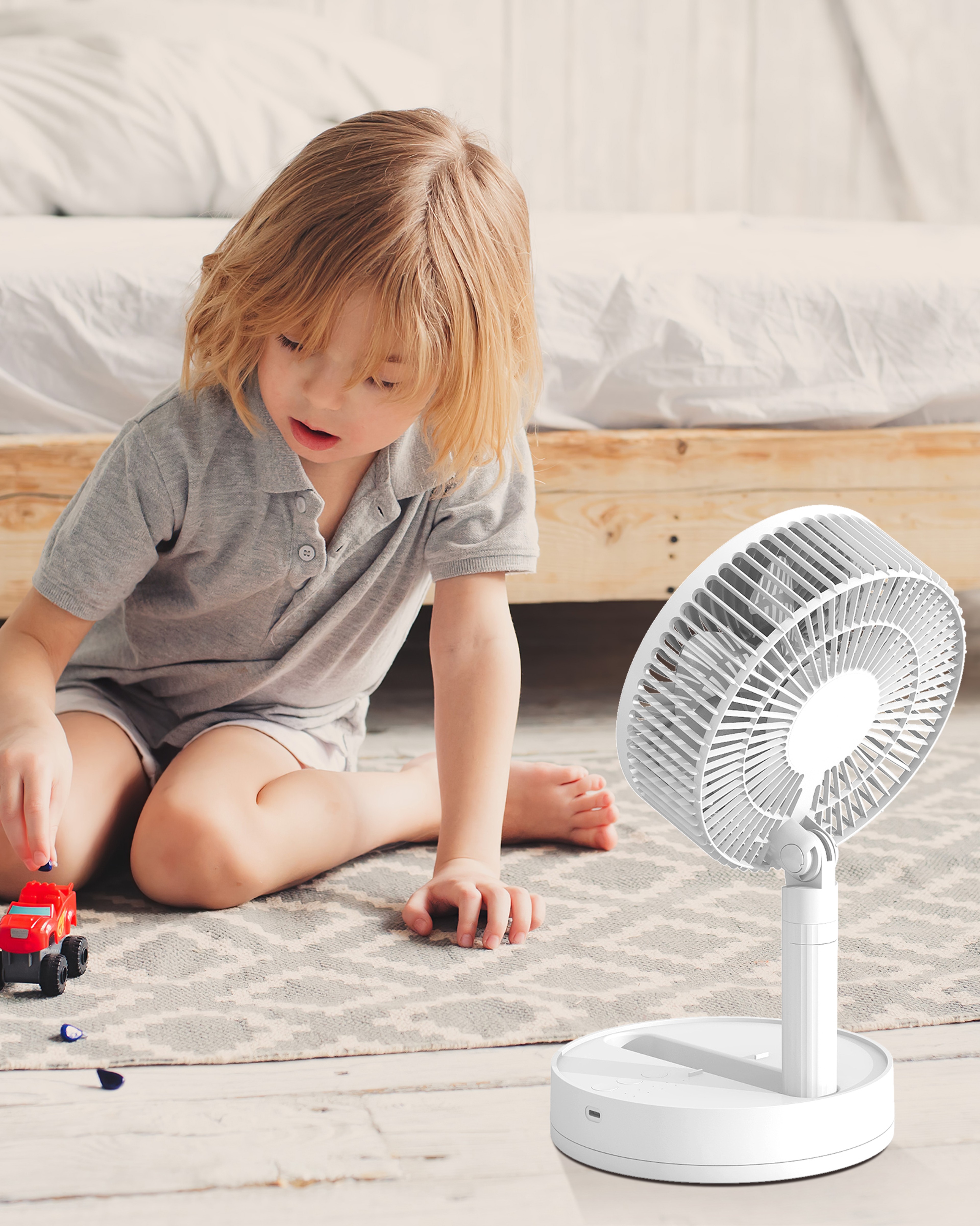 Foldable Portable Desk Fan With Oscillation USB Rechargeable Battery  Speed Airflow 0
