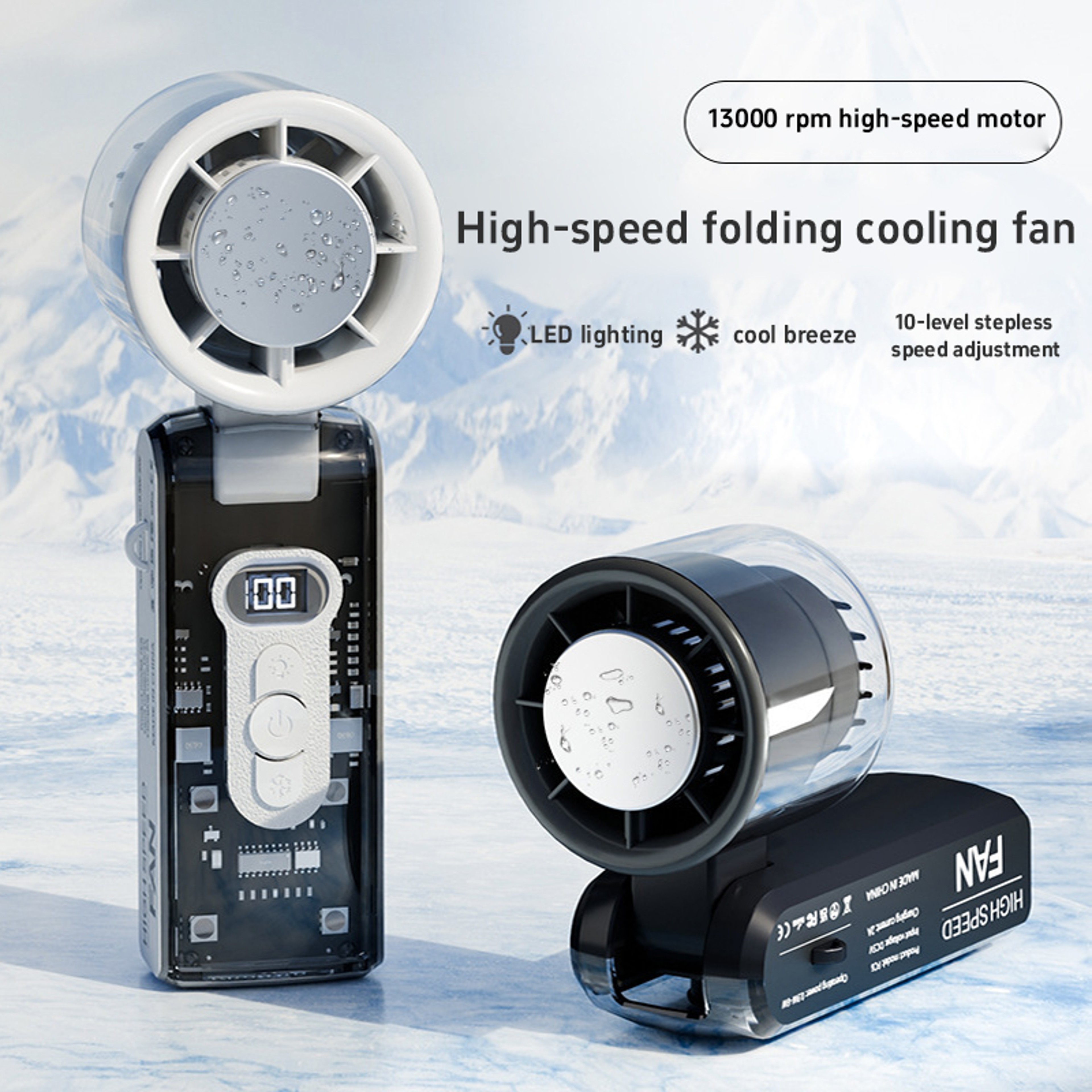 Foldable Portable Handheld Fan With Ice Cooling  Speed Turbo Airflow 1