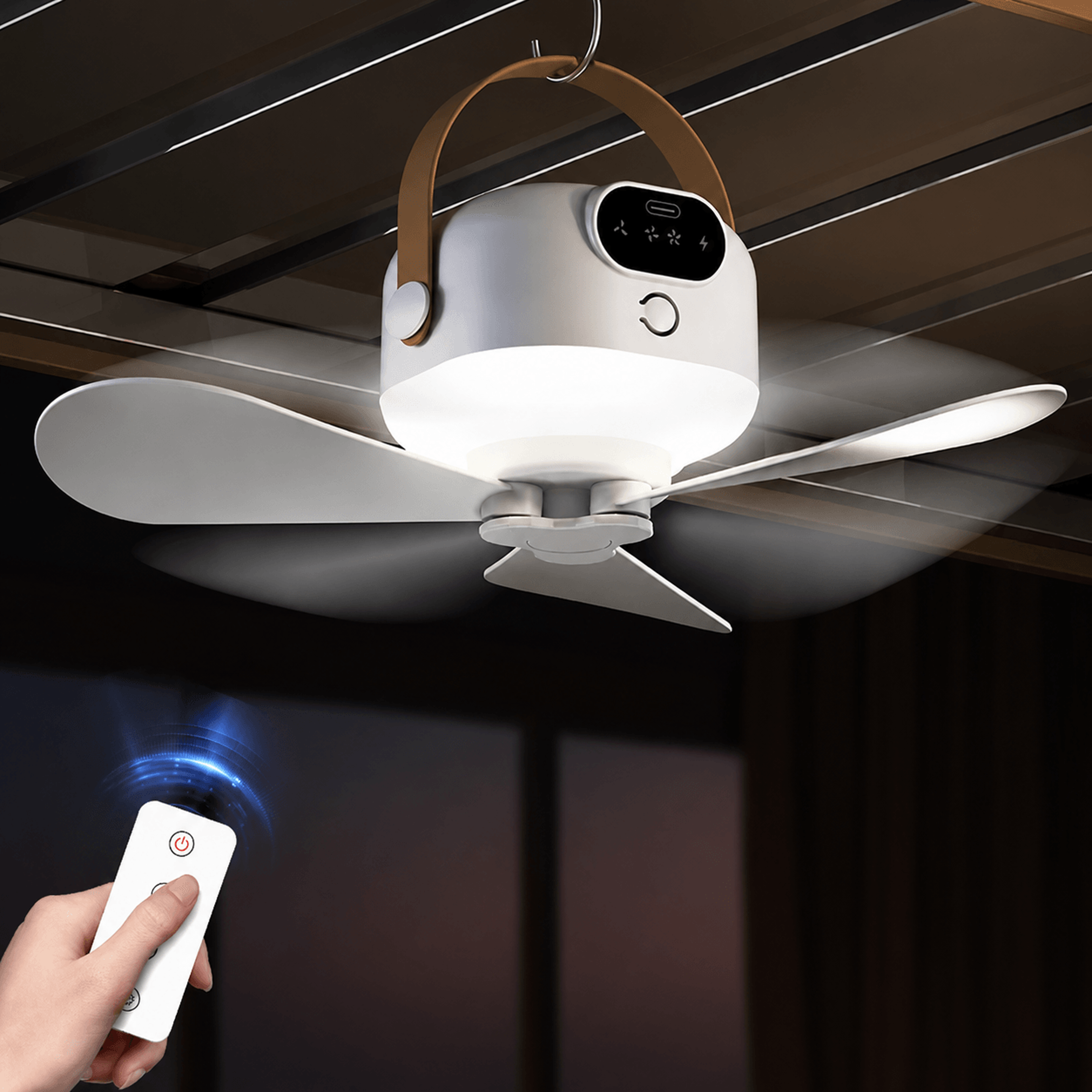 Portable Camping Tent Fan With LED Light  Remote Control 0