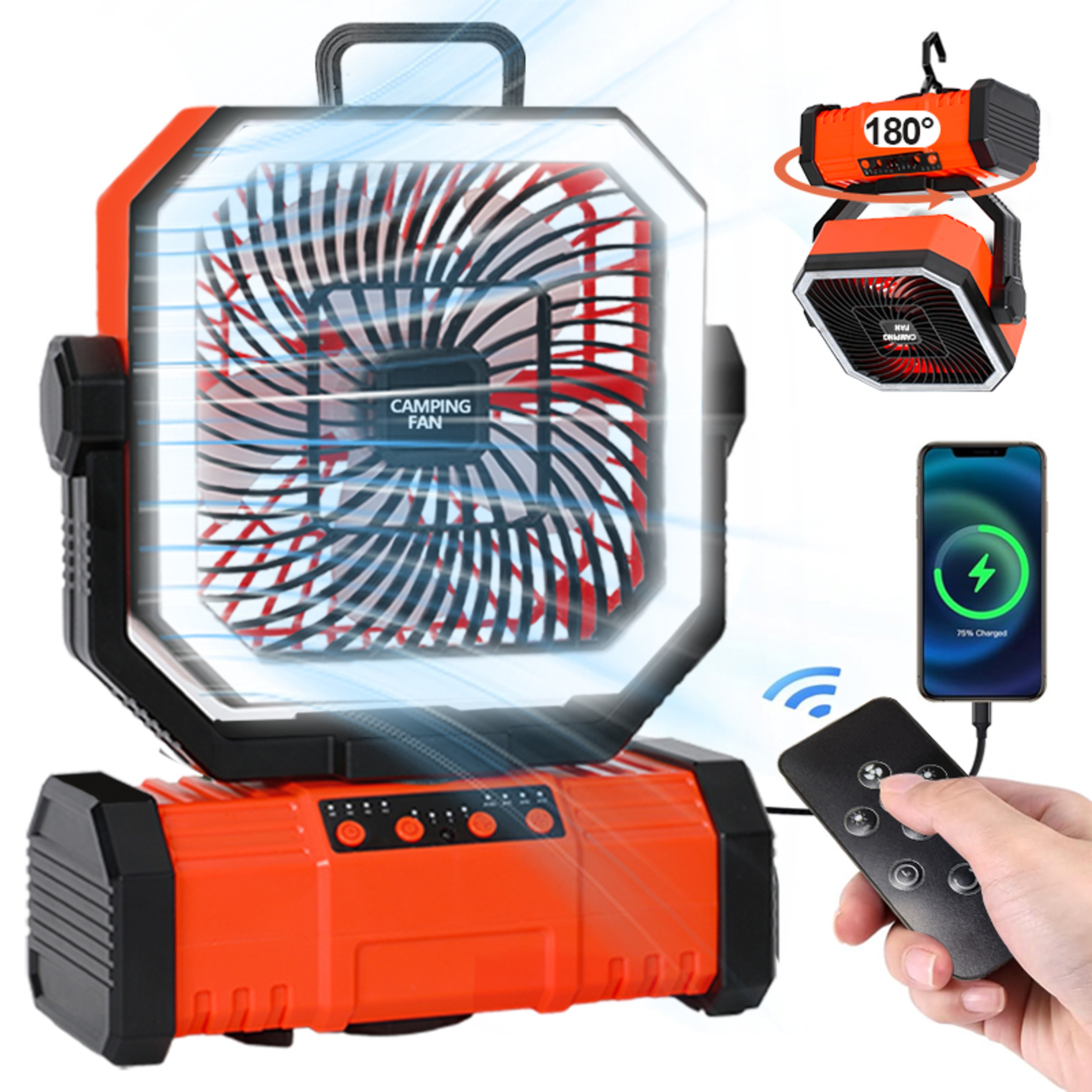 Rechargeable Camping Fan With LED Light Remote Control  Tent Ceiling Hook 9