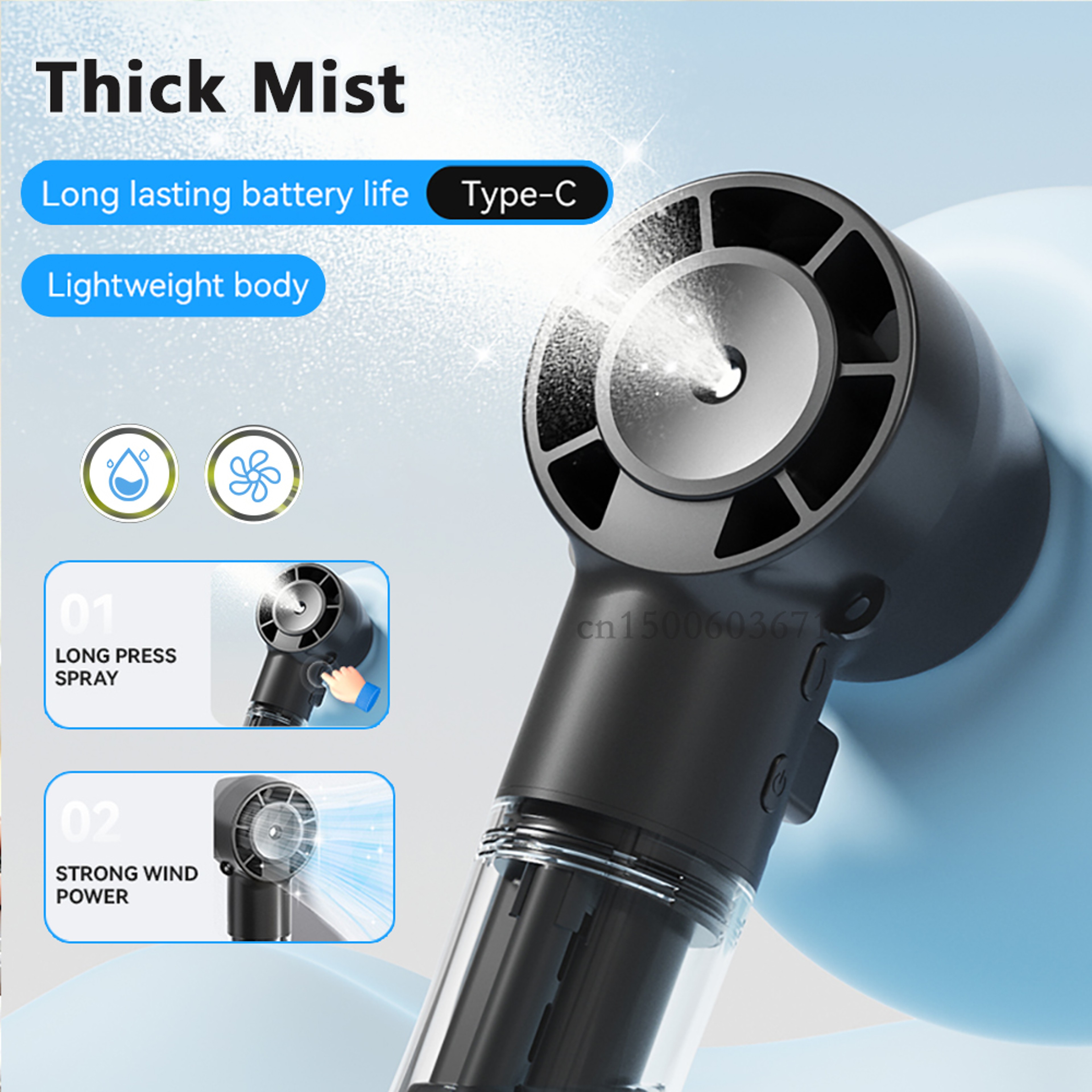 Portable Misting Fan USB Rechargeable Handheld Mini Fan With Cooling Spray 3