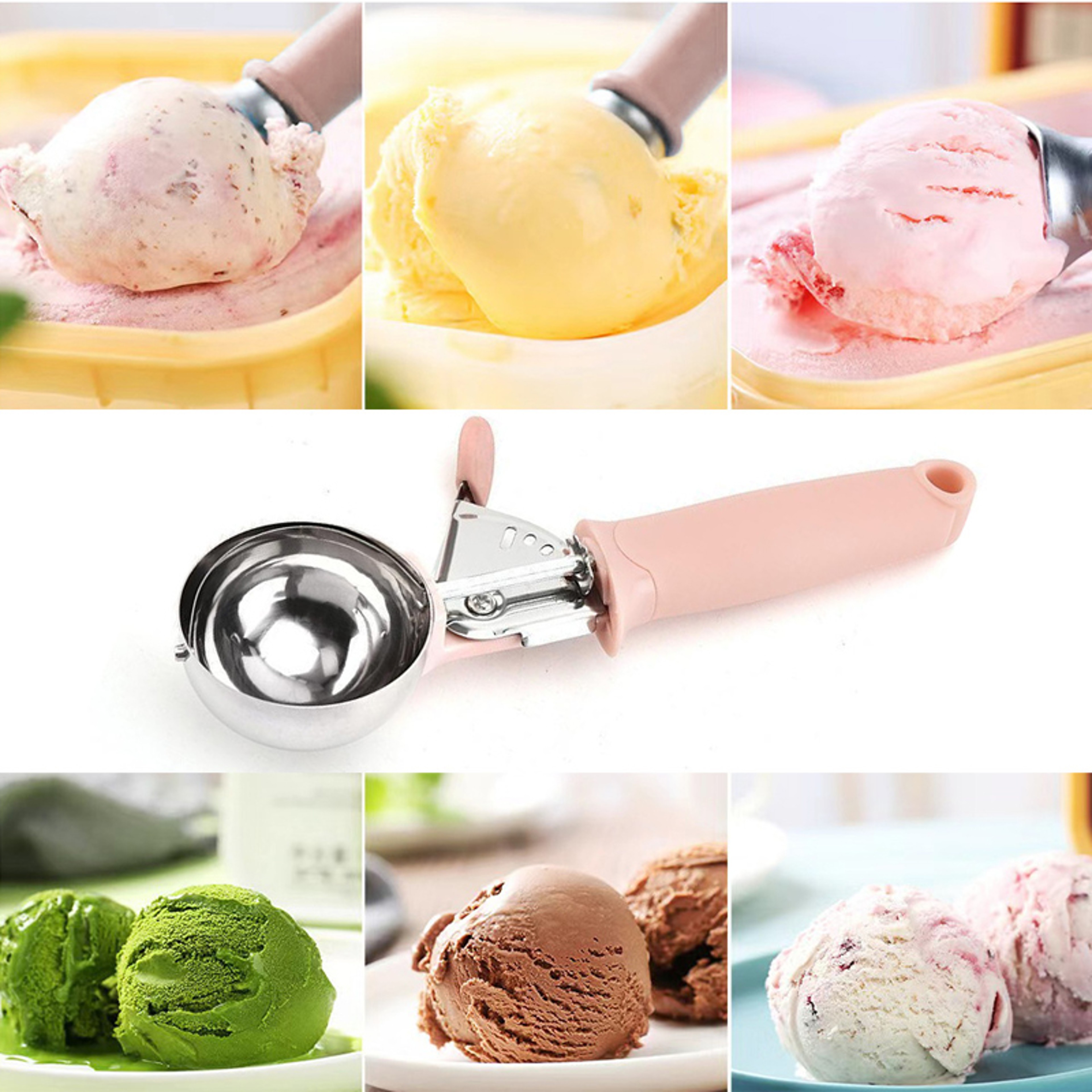 Premium Stainless Steel Ice Cream Scoop with Trigger Release & Fruit Baller – view 3