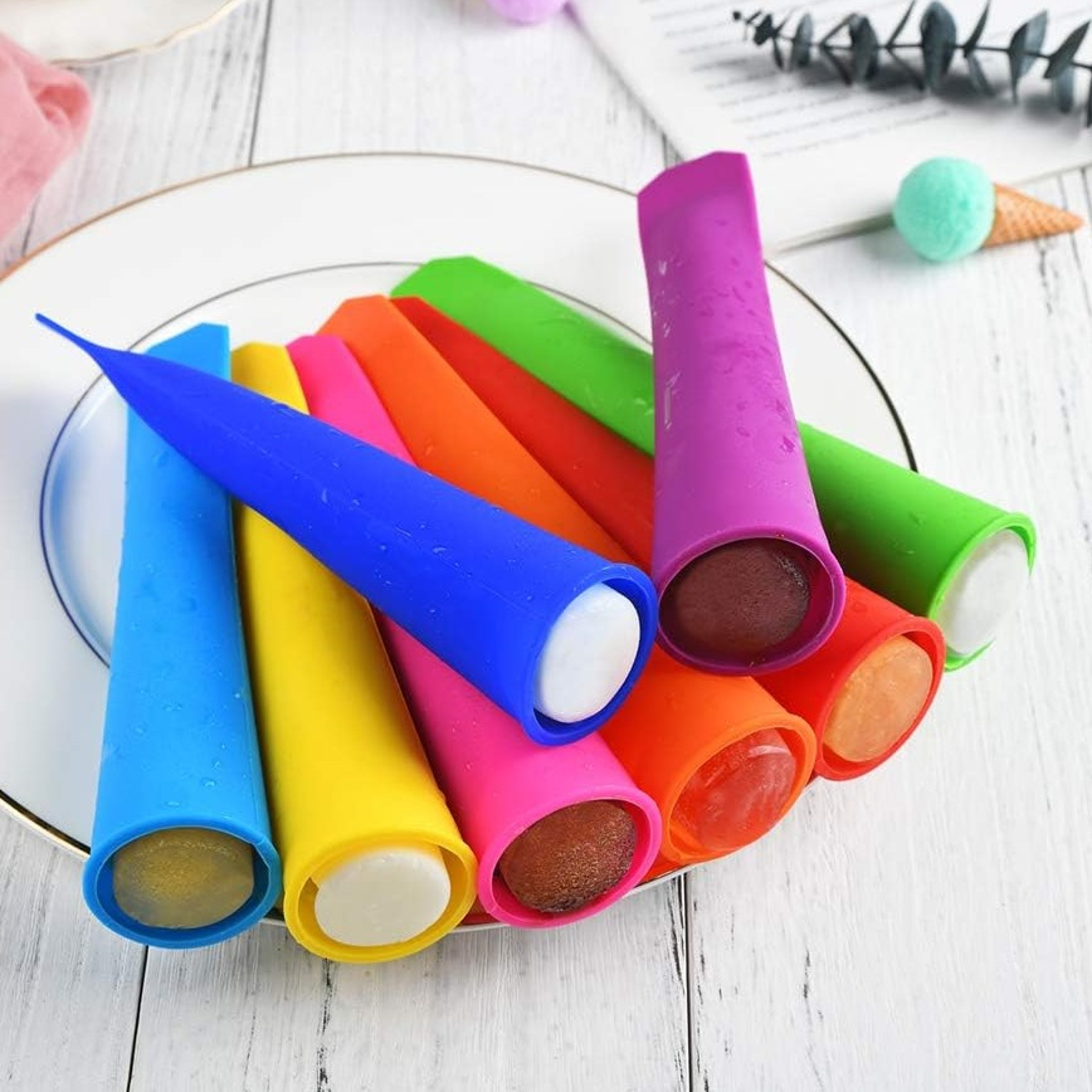 Rainbow Silicone Popsicle Maker Set with Lids Reusable Ice Pop Molds for Homemade Frozen Treat – view 1