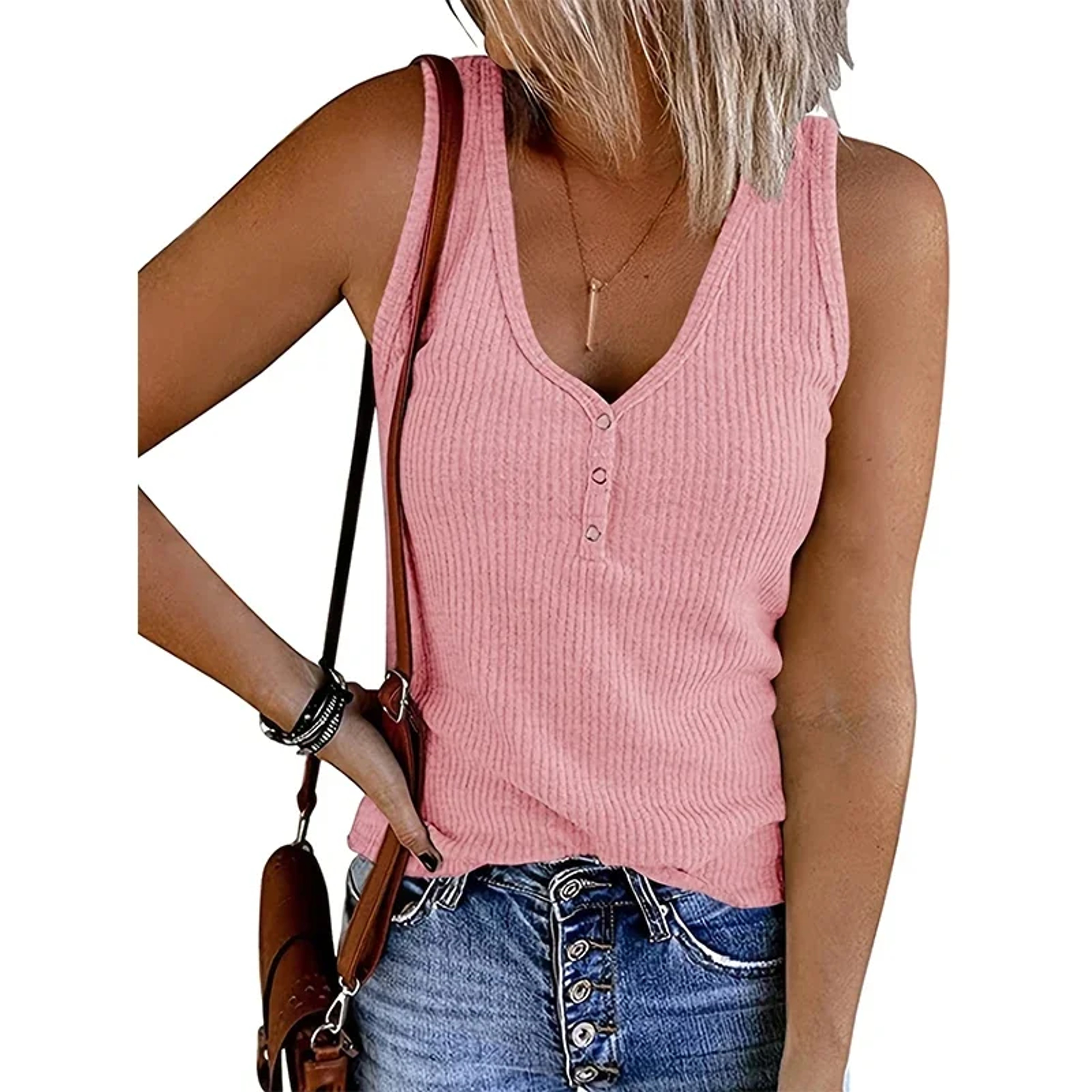 Color Ribbed Tank Top Women Sleeveless V Neck Casual Stretch Everyday Essentials – view 6
